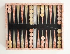 Italian Marble Inlaid Backgammon Set