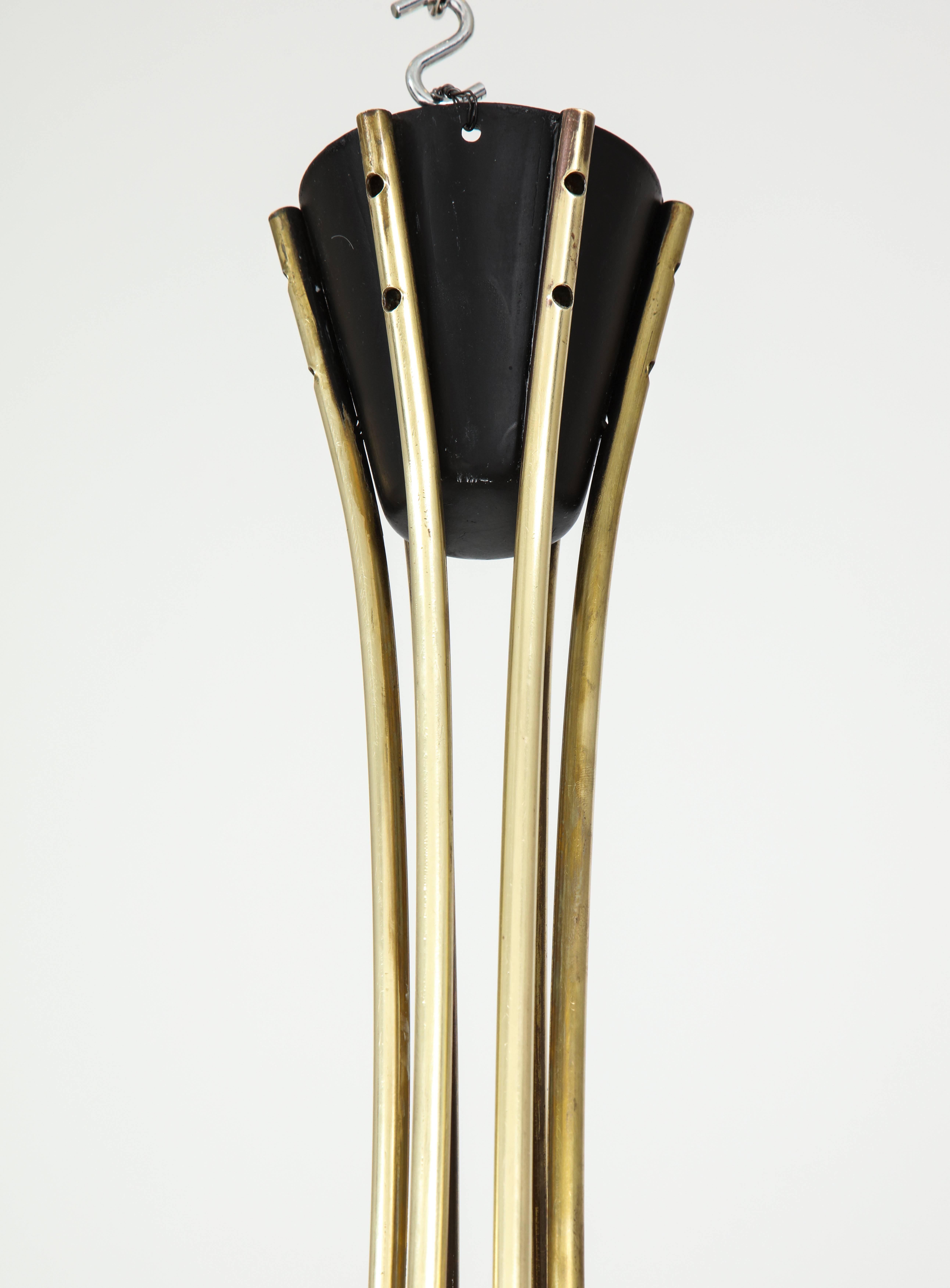 Italian Mid-Century Modern Brass Six-Arm Chandelier with Black Sleeves 2