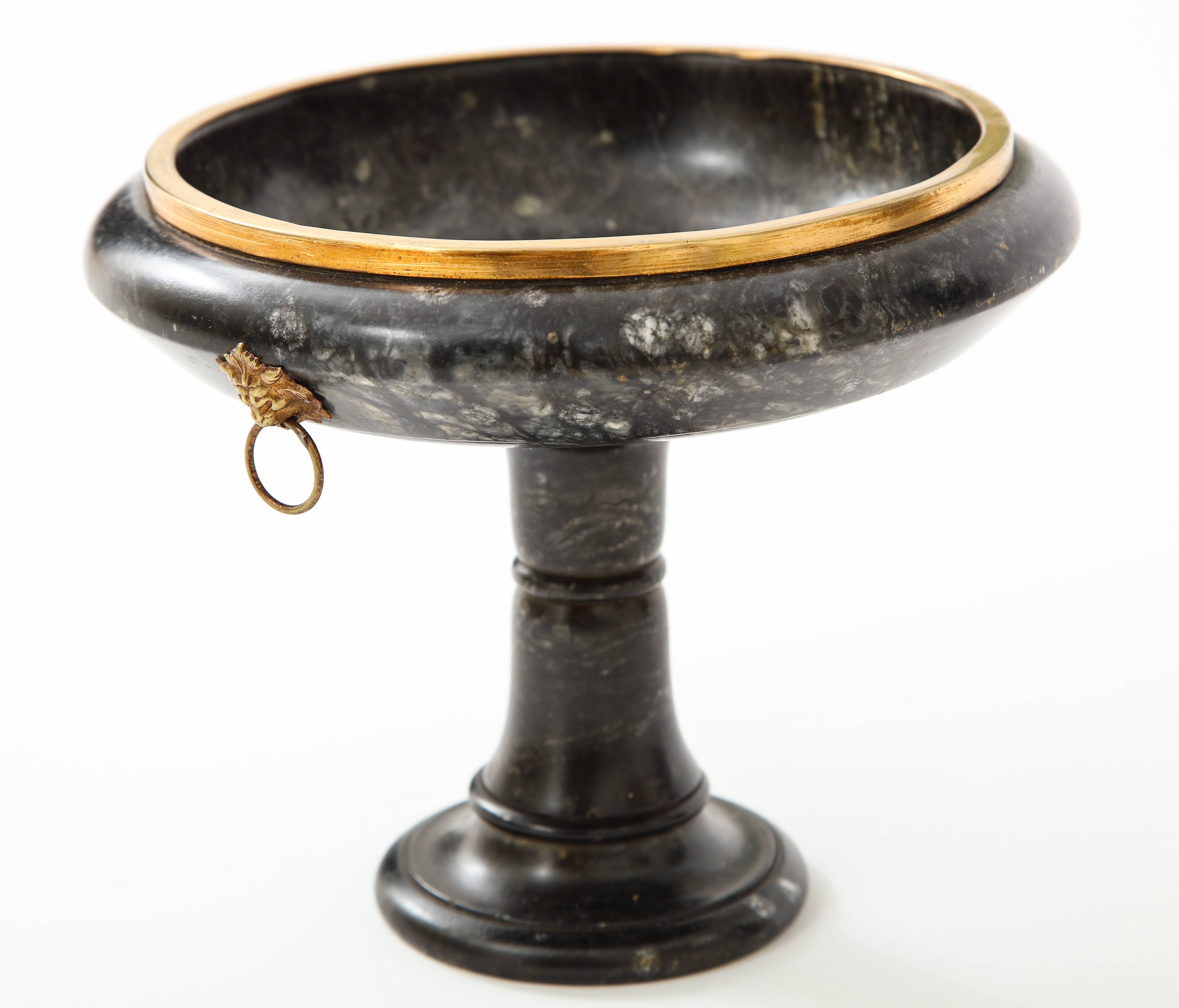 Neoclassical 19th Century Italian Marble Tazza with Gilt Bronze Lion Decoration