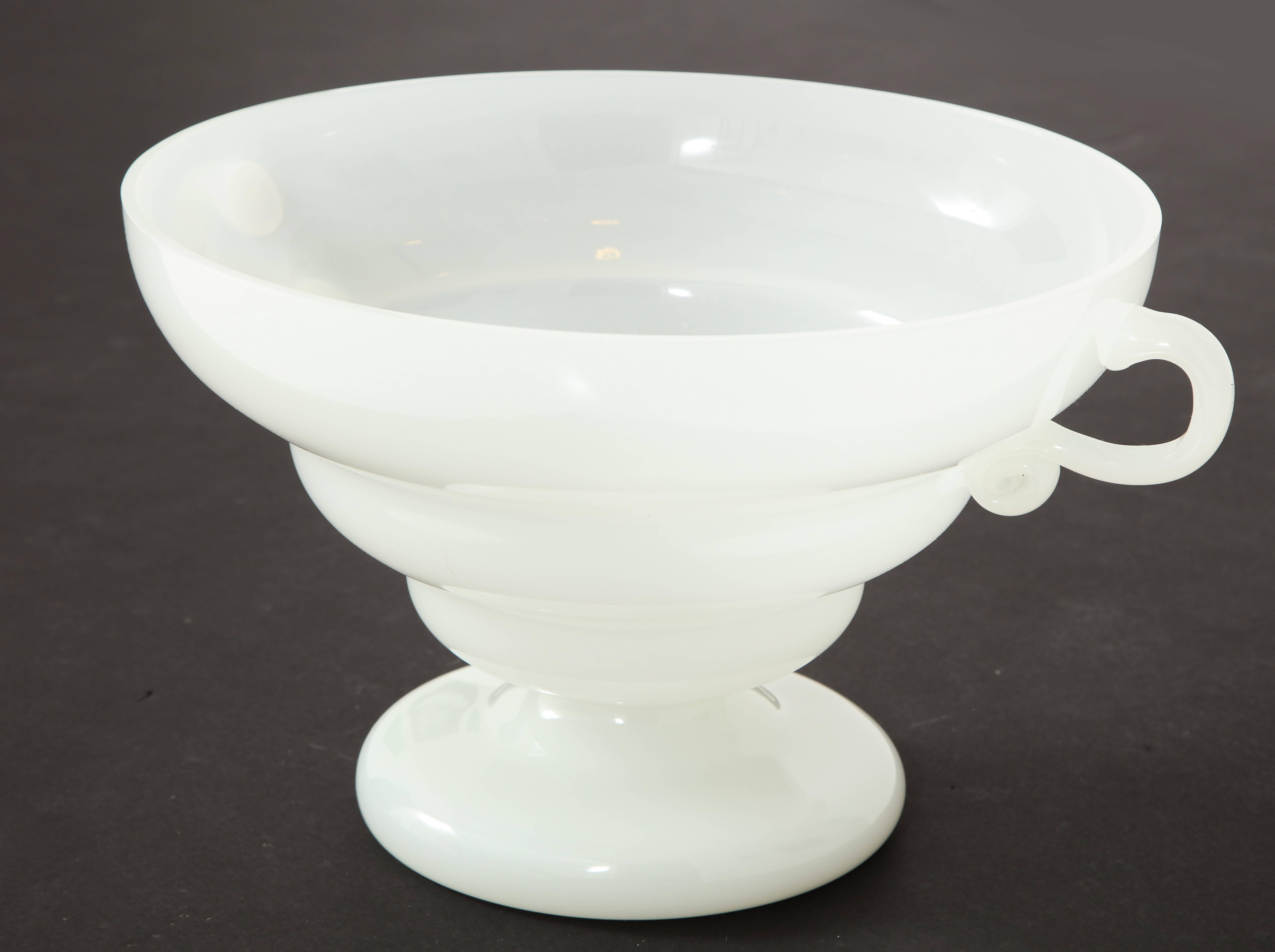 Italian 1930s Opaline Glass Bowl with Handles  2
