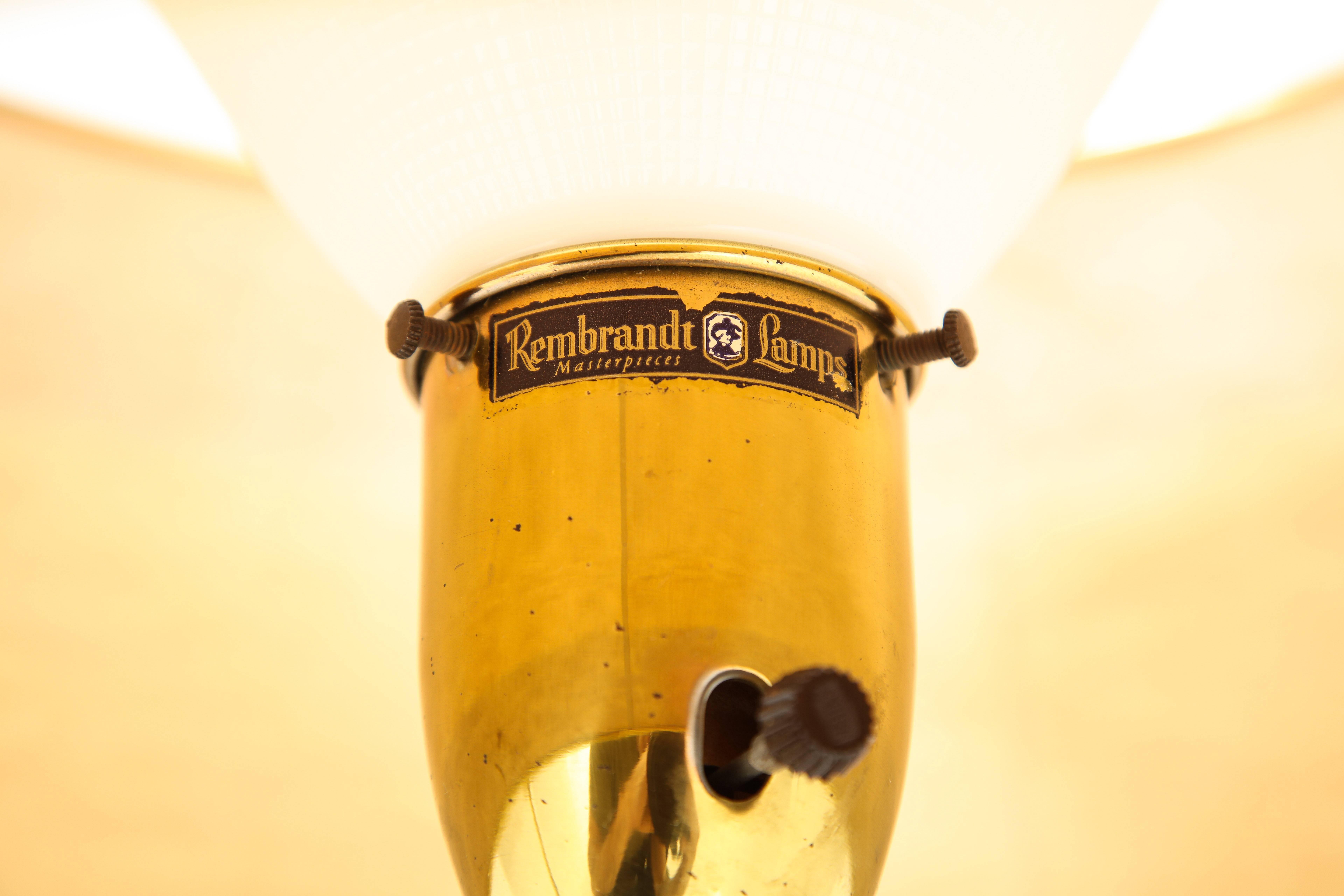 Pair of Rembrandt Brass Lamps with Original Silk Shades 1