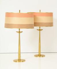 Pair of Rembrandt Brass Lamps with Original Silk Shades