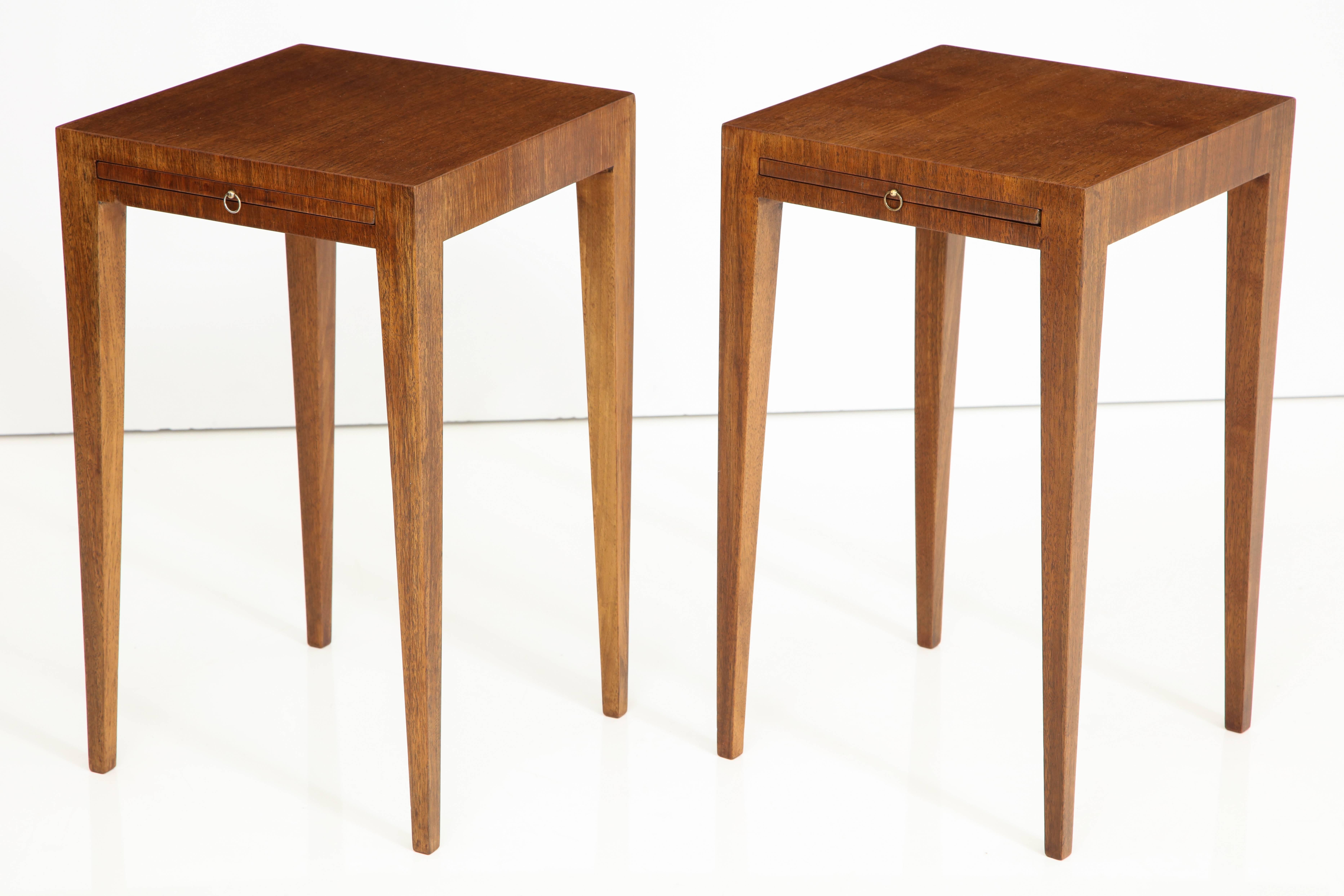 Mid-20th Century Pair of French Art Deco Walnut Side Tables