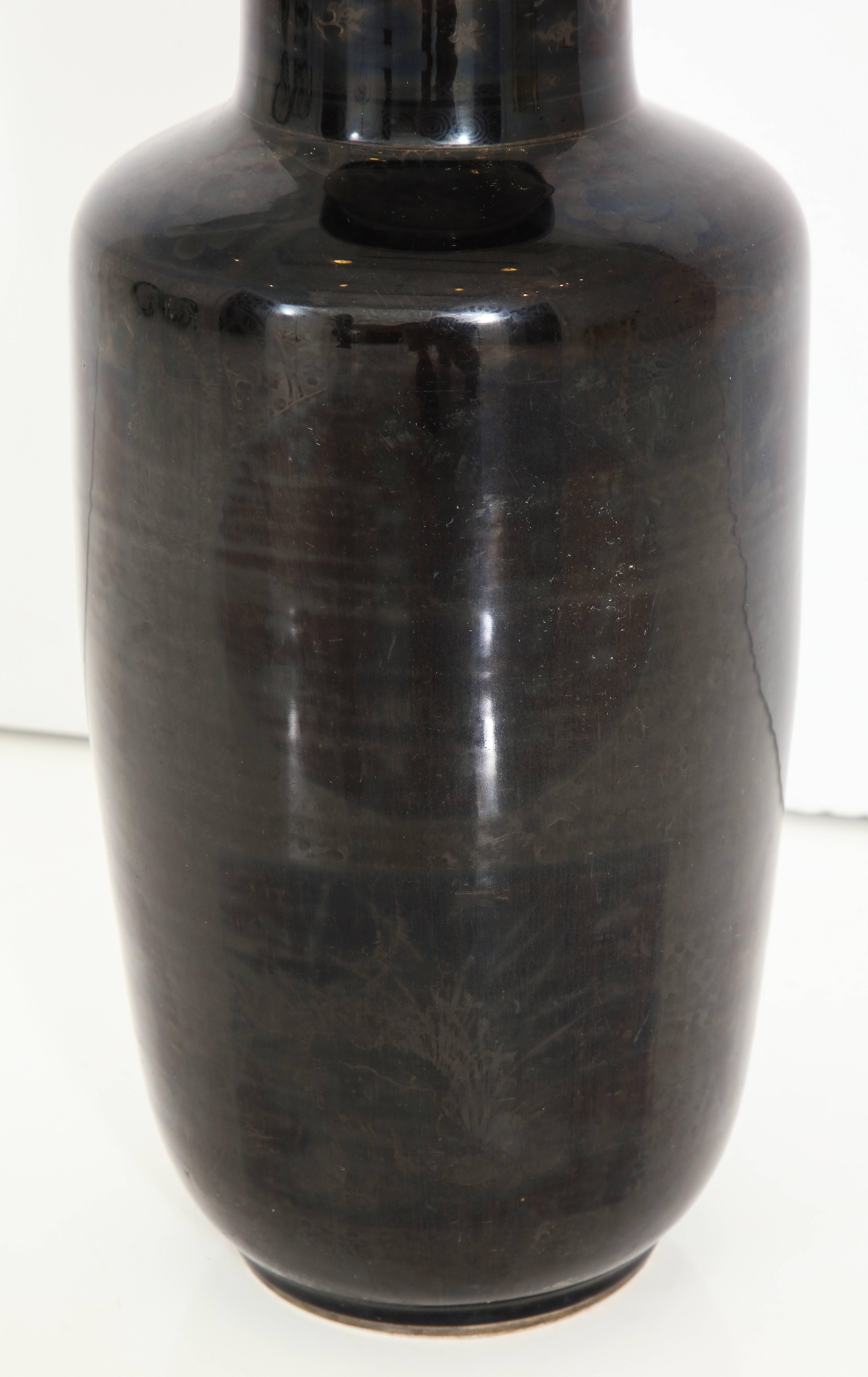 Early 18th Century Chinese Kangxi Period Black Vase with Traces of Original Gilt Decoration