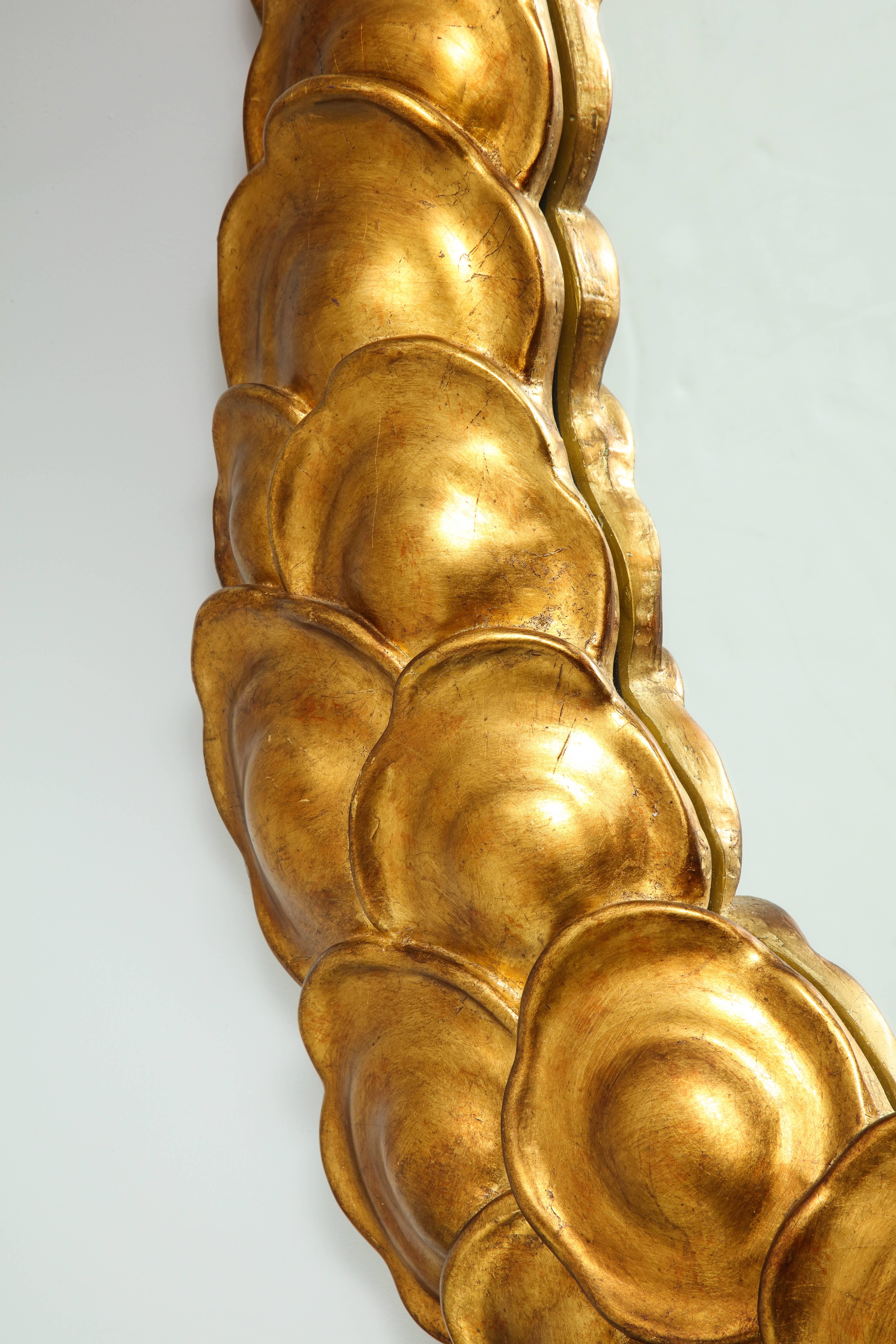 Bronzed Italian Modernist Gilded and Carved Mirror with Overlapping Disc Design