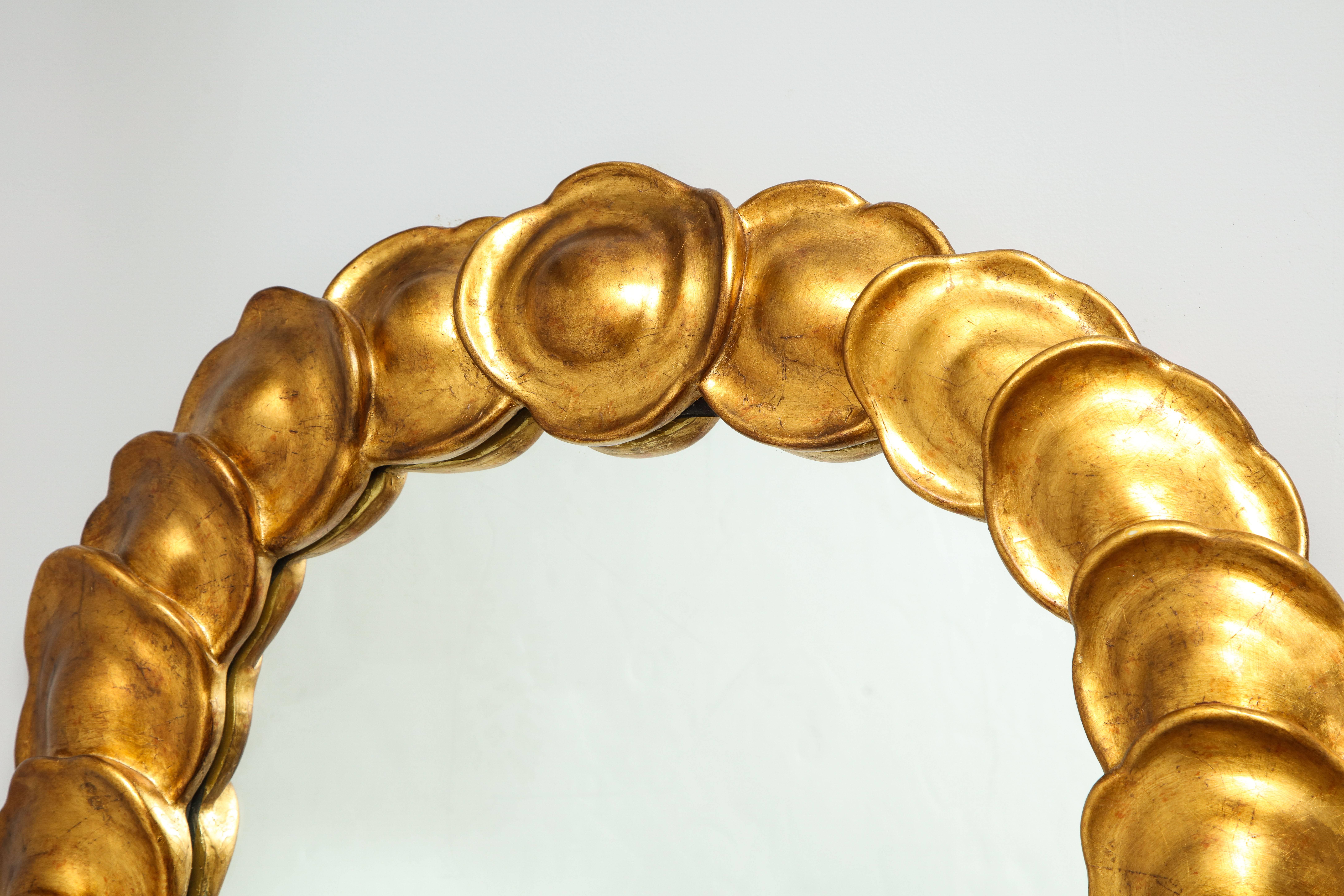 Mid-20th Century Italian Modernist Gilded and Carved Mirror with Overlapping Disc Design