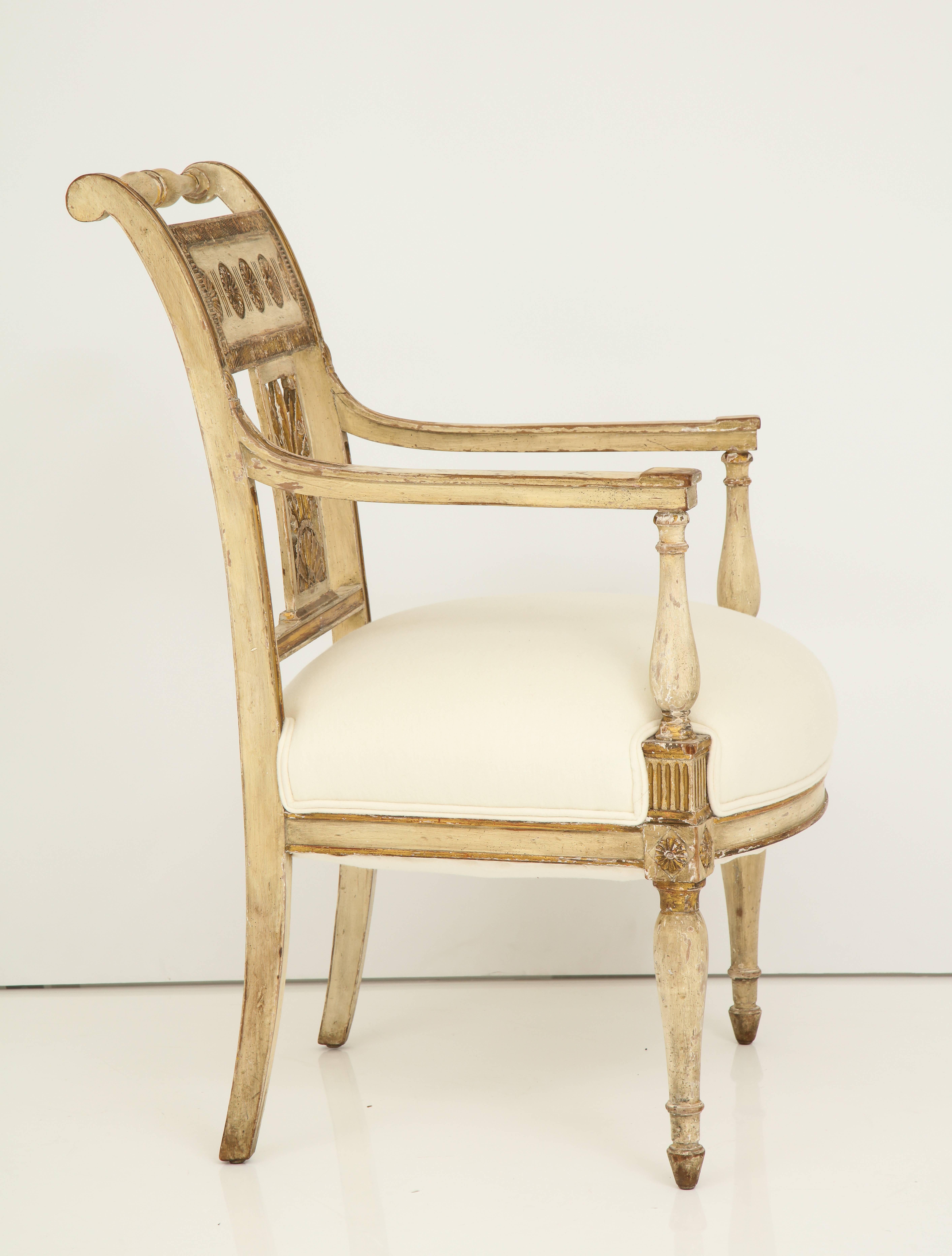 Pair of Italian Painted and Gilded Empire Period Armchairs 2