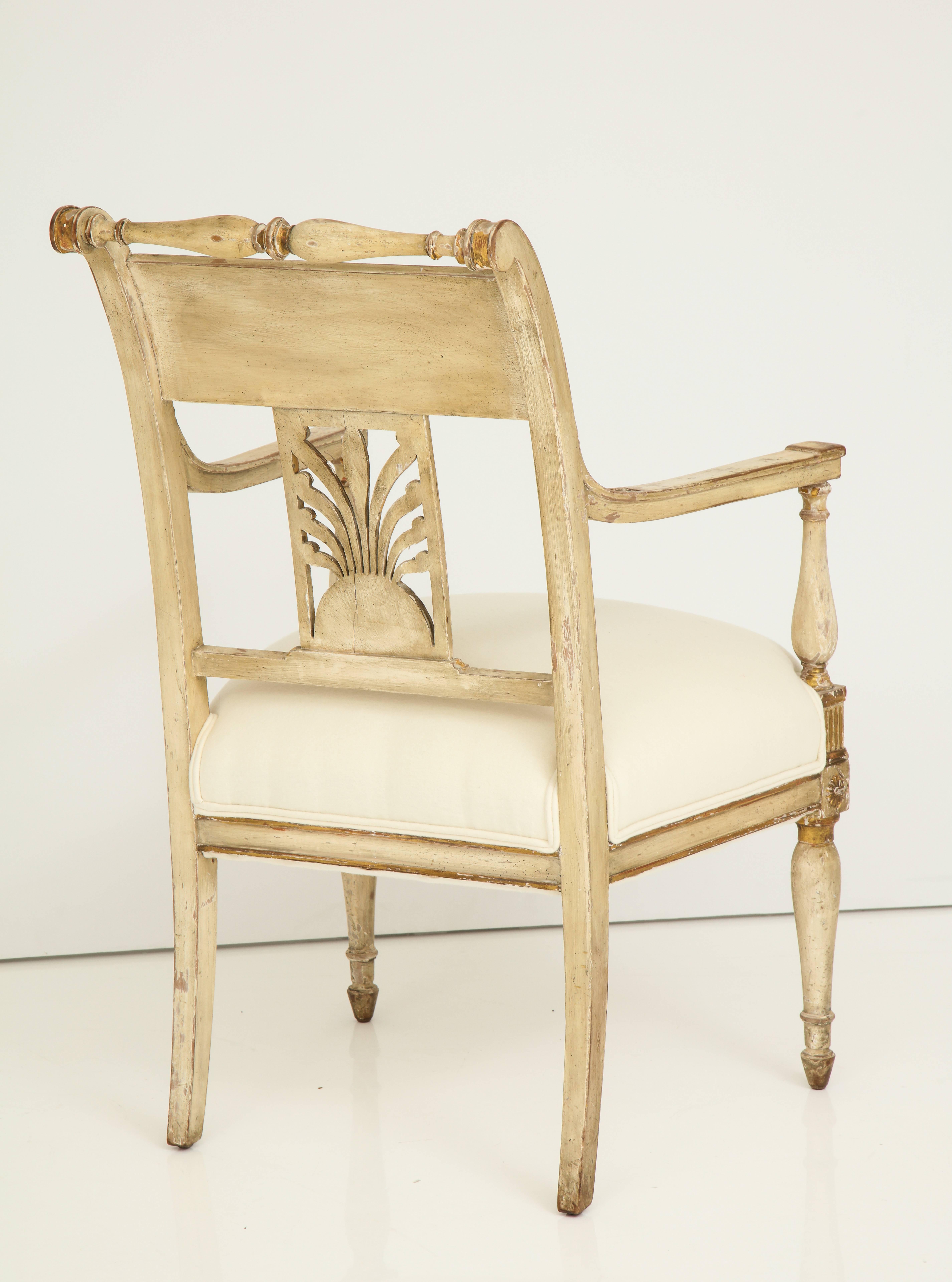 Pair of Italian Painted and Gilded Empire Period Armchairs 3
