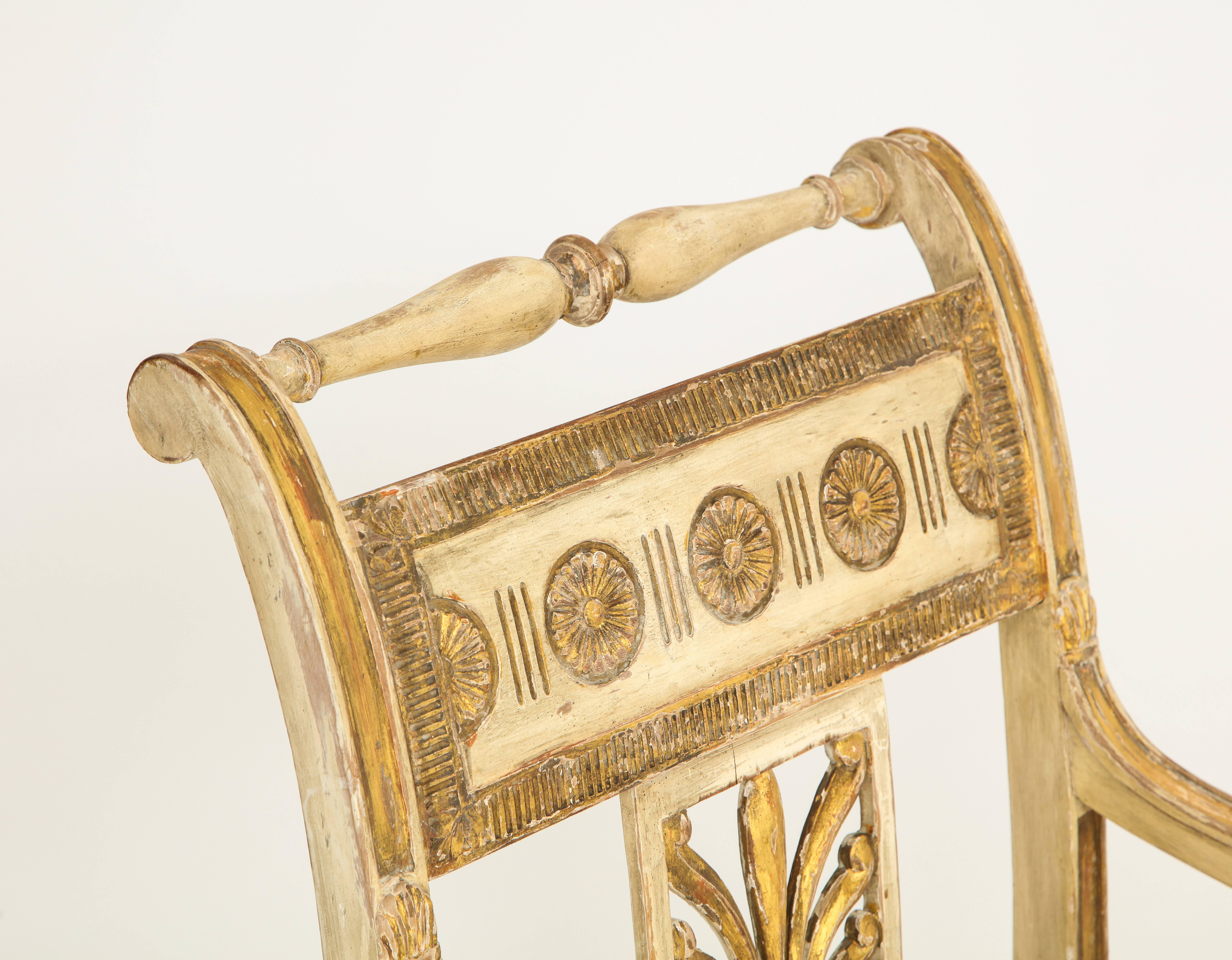 Pair of Italian Painted and Gilded Empire Period Armchairs 4