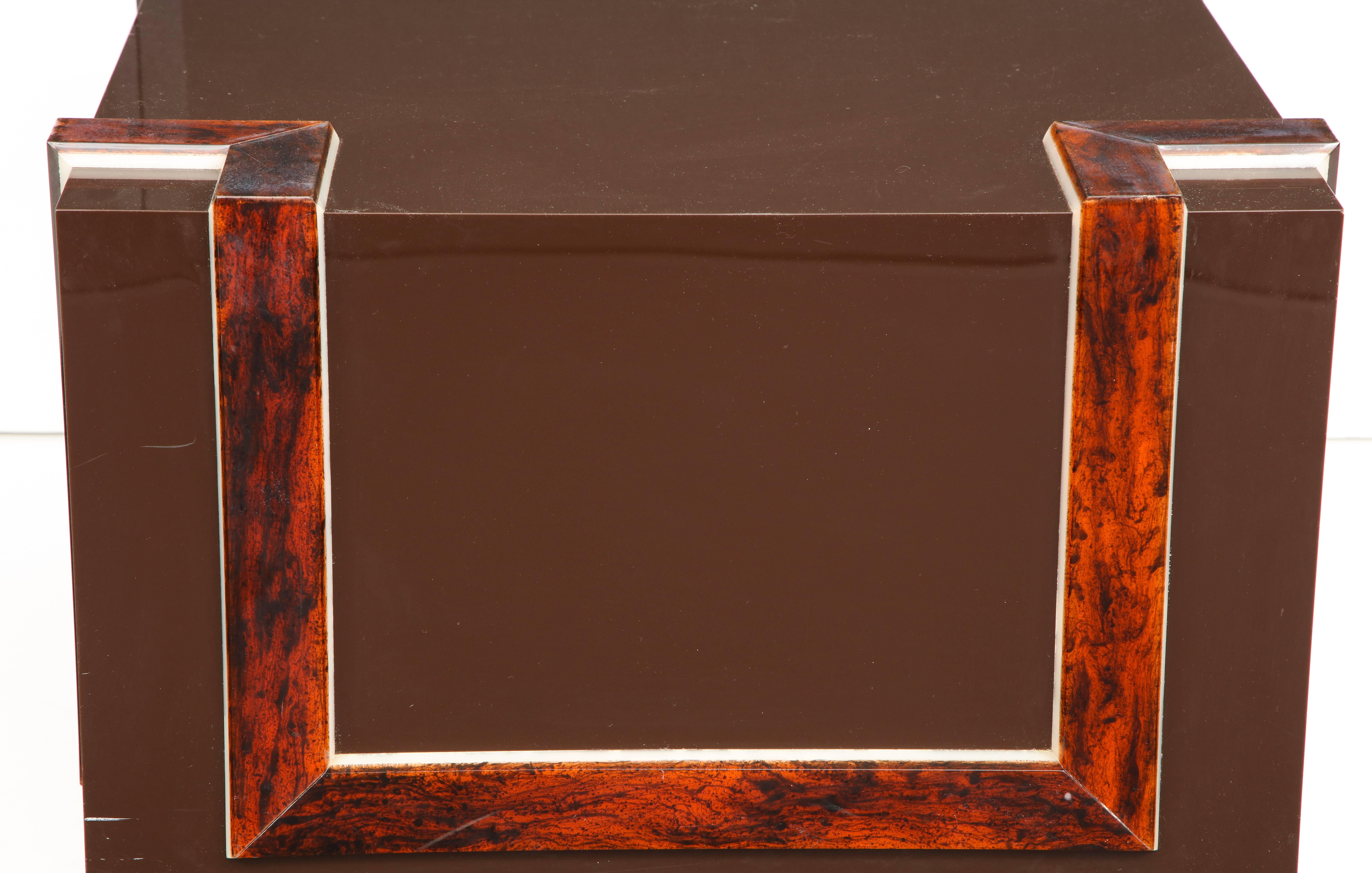 American Modernist Cube Form Cocktail Table with Faux Tortoiseshell Decoration