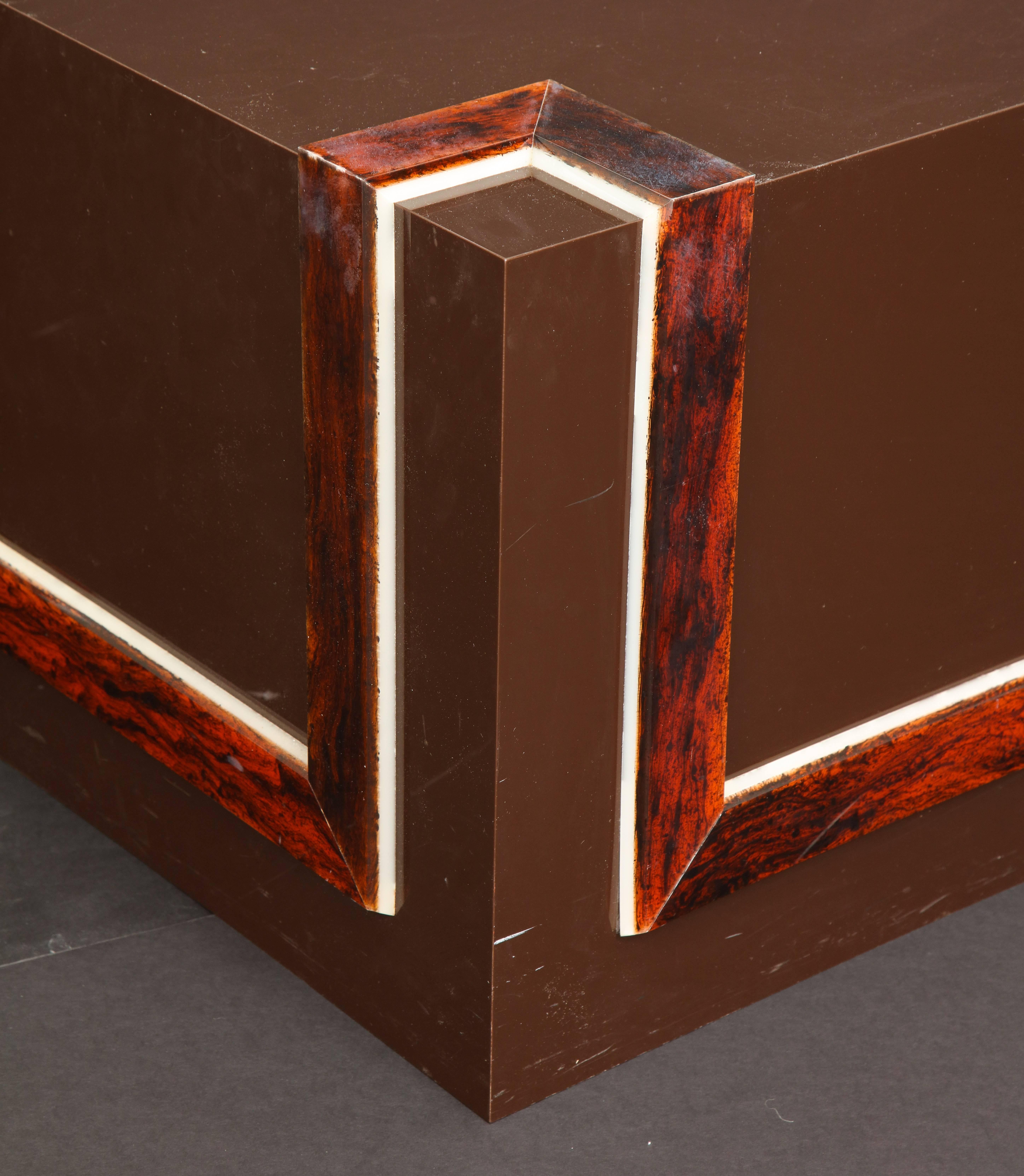 Late 20th Century Modernist Cube Form Cocktail Table with Faux Tortoiseshell Decoration