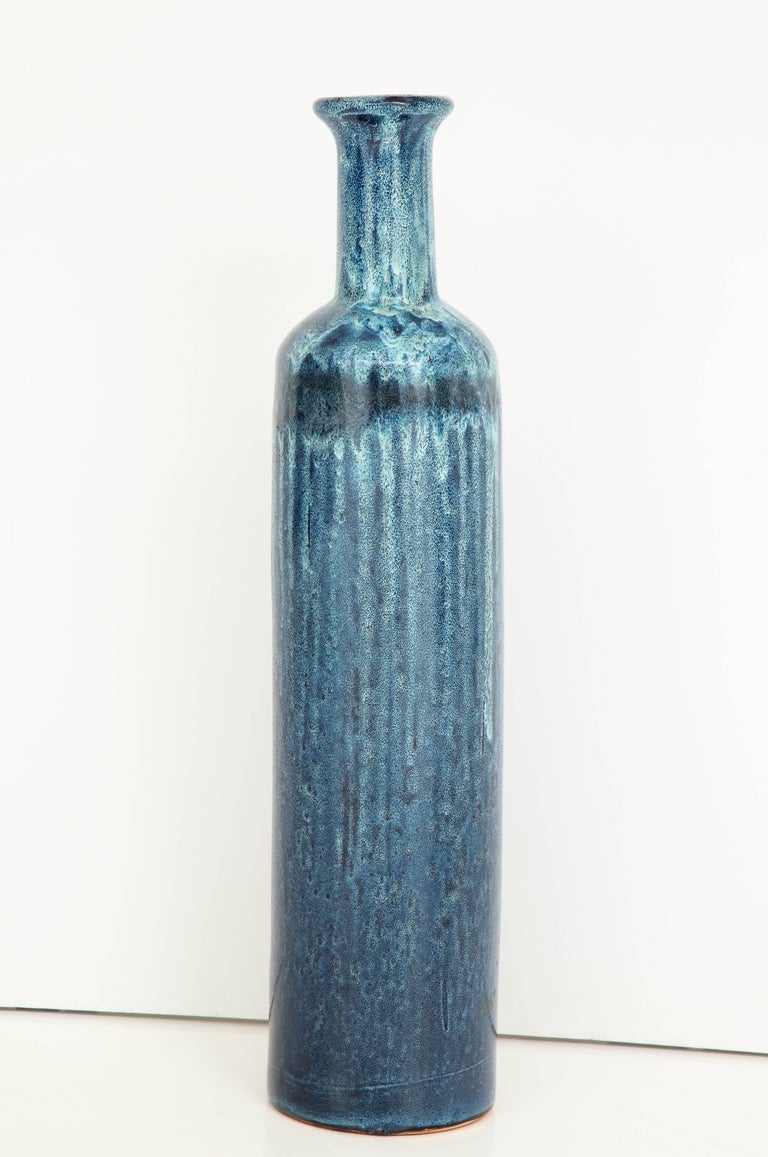 Tall Shaped Glazed Blue Ceramic Floor Vase at 1stdibs