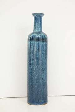 Tall Shaped Glazed Blue Ceramic Floor Vase