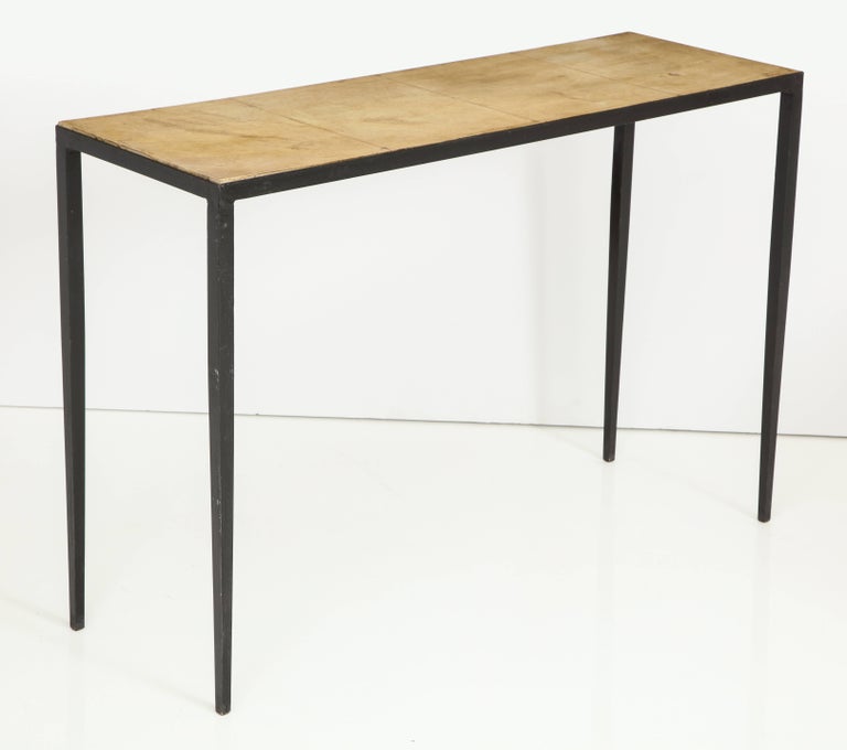 Pair of French Wrought Iron Console Tables with Inset Parchment Tops at ...