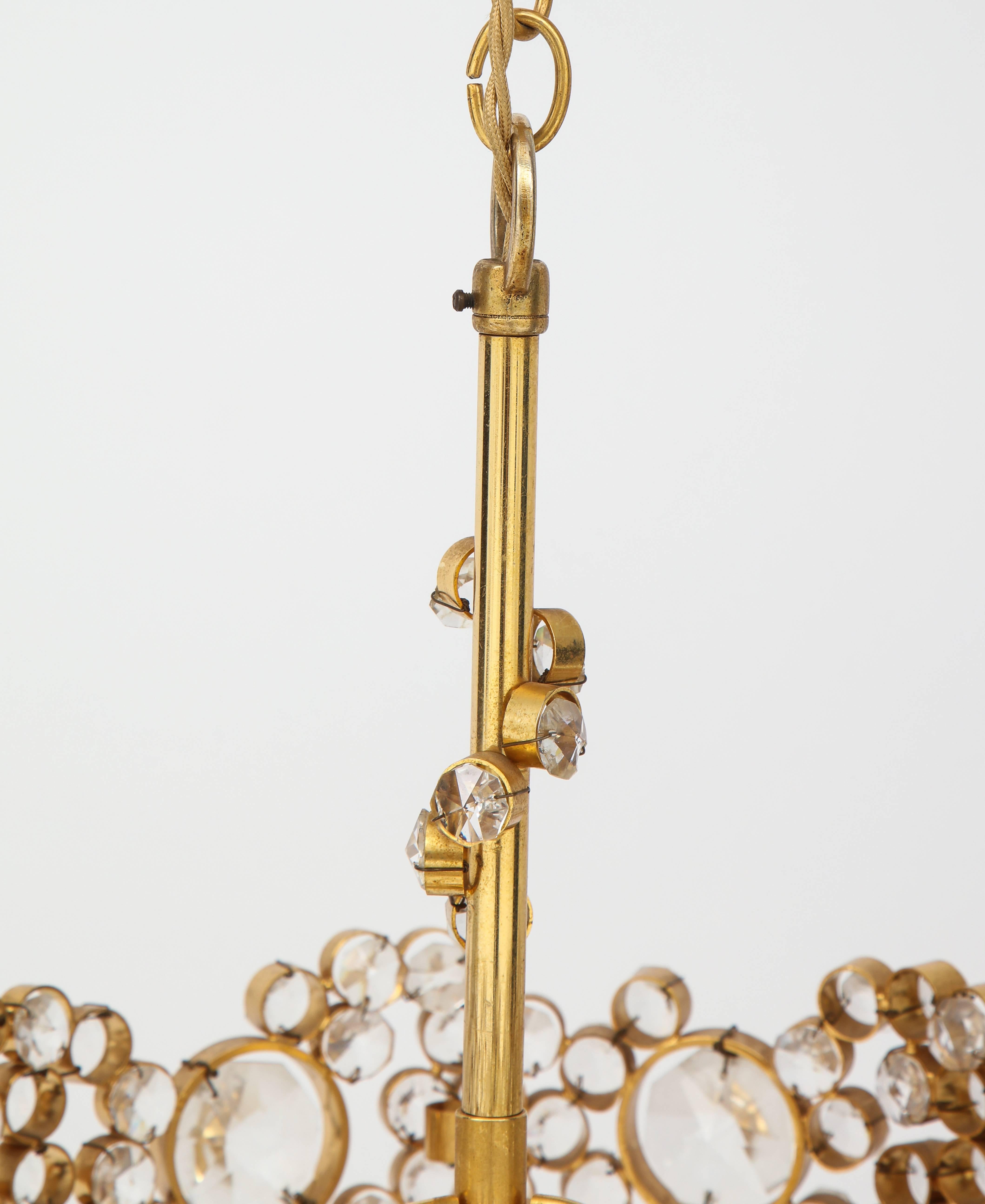 Mid-20th Century Gold-Plated and Crystal Chandelier by Palwa
