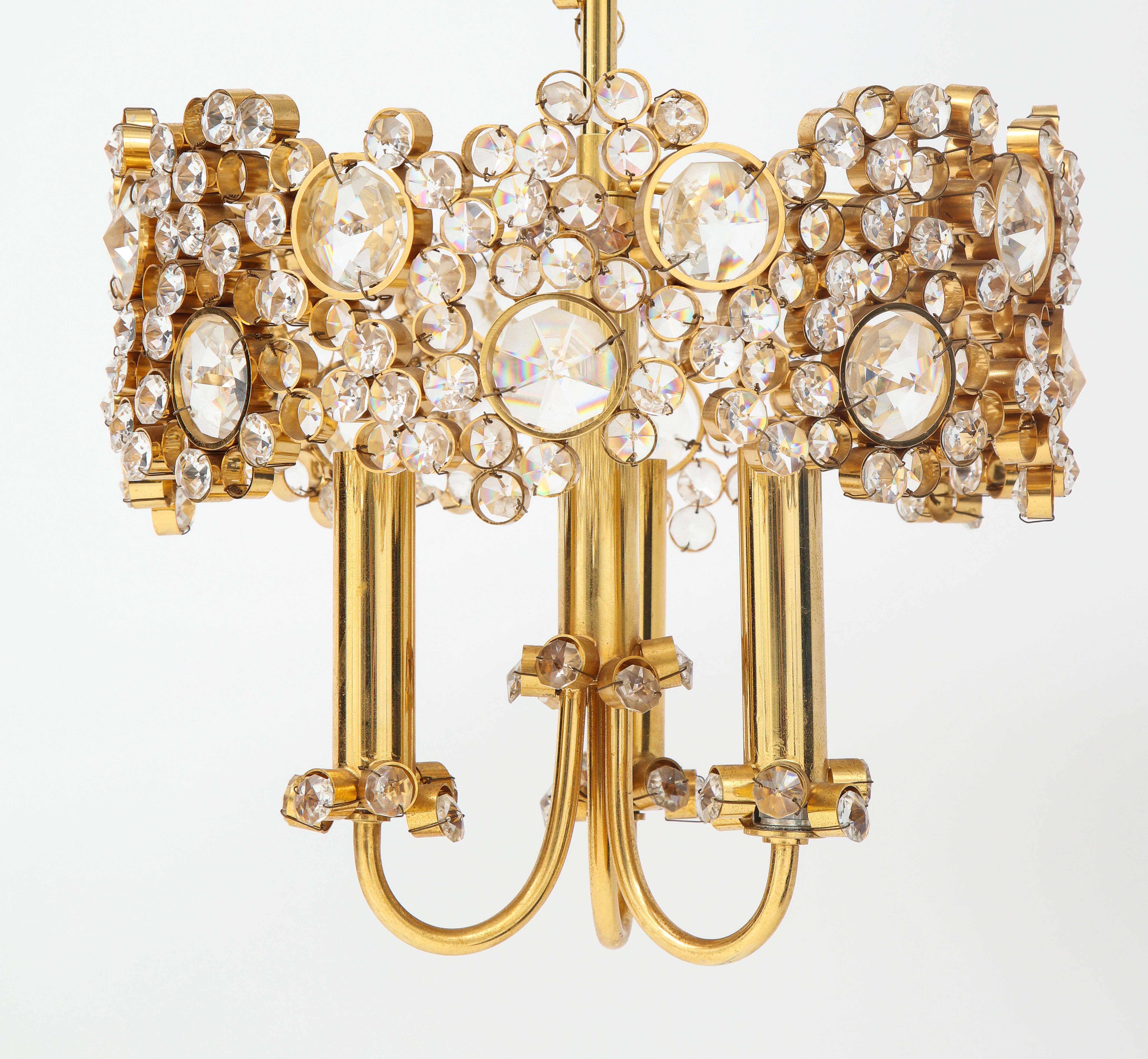Hollywood Regency Gold-Plated and Crystal Chandelier by Palwa