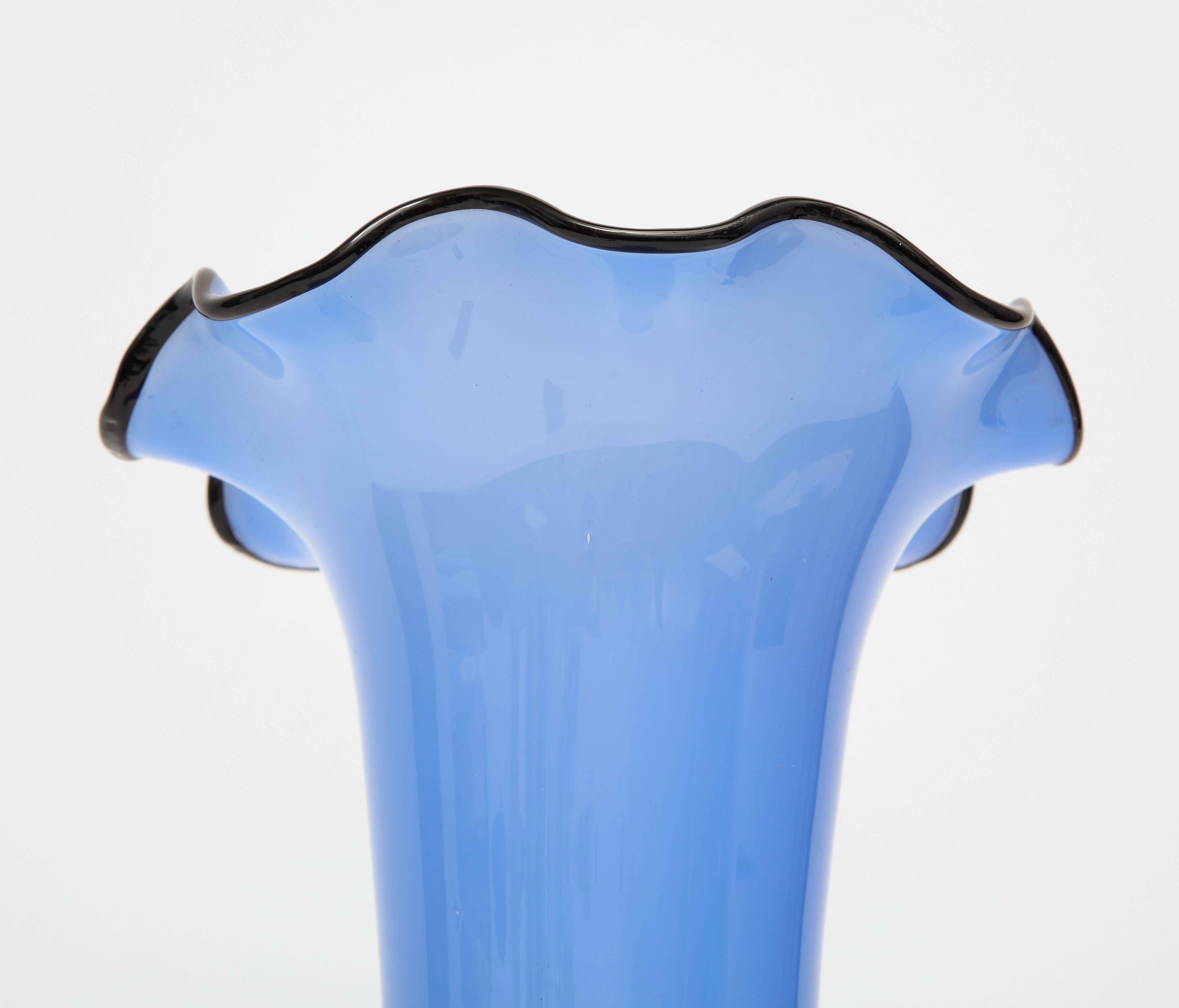 Early 20th Century Czechoslovakian Handblown Blue Glass Vase