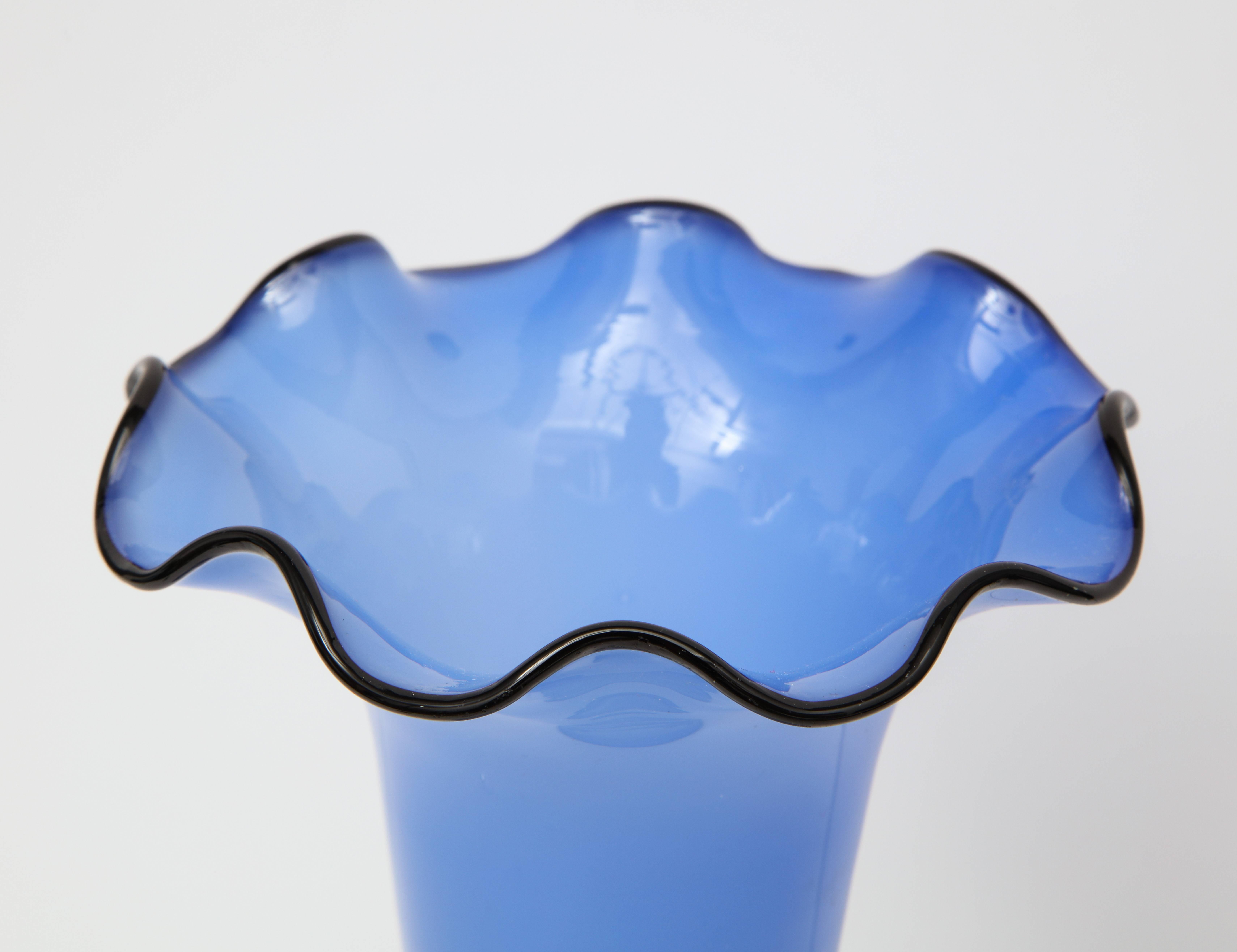Czechoslovakian Handblown Blue Glass Vase 1