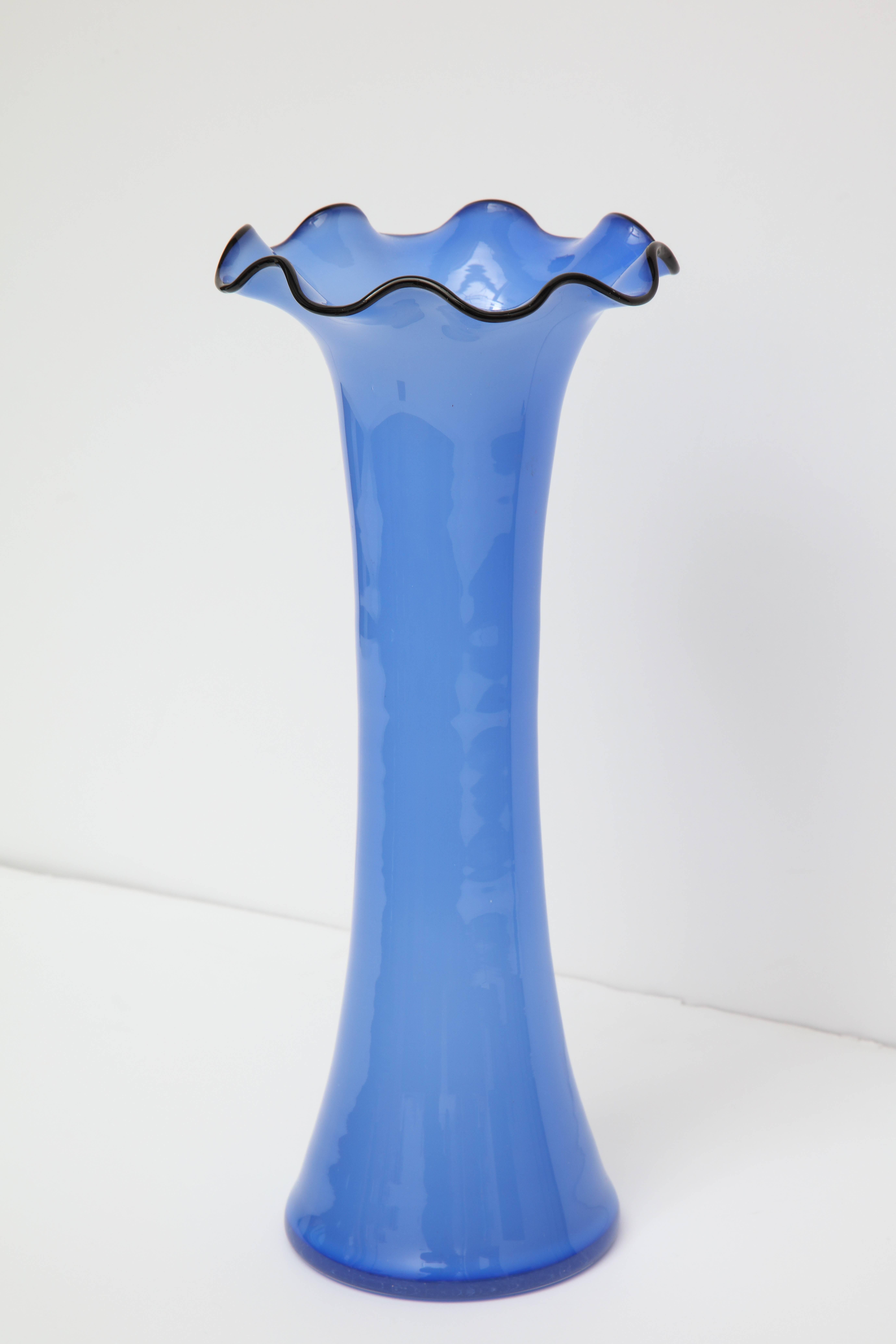 Czechoslovakian Handblown Blue Glass Vase 3