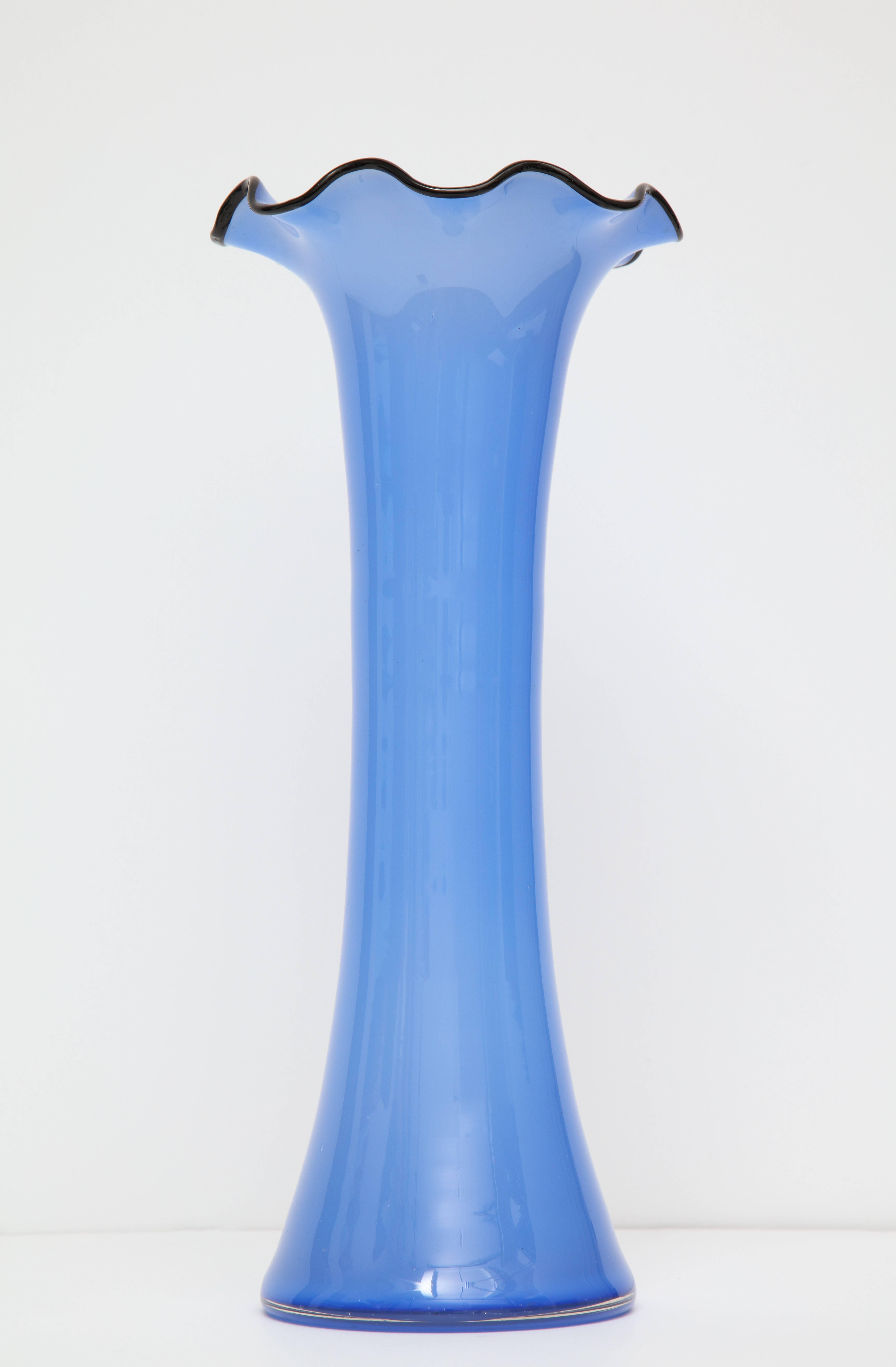 Czechoslovakian Handblown Blue Glass Vase In Excellent Condition In New York, NY
