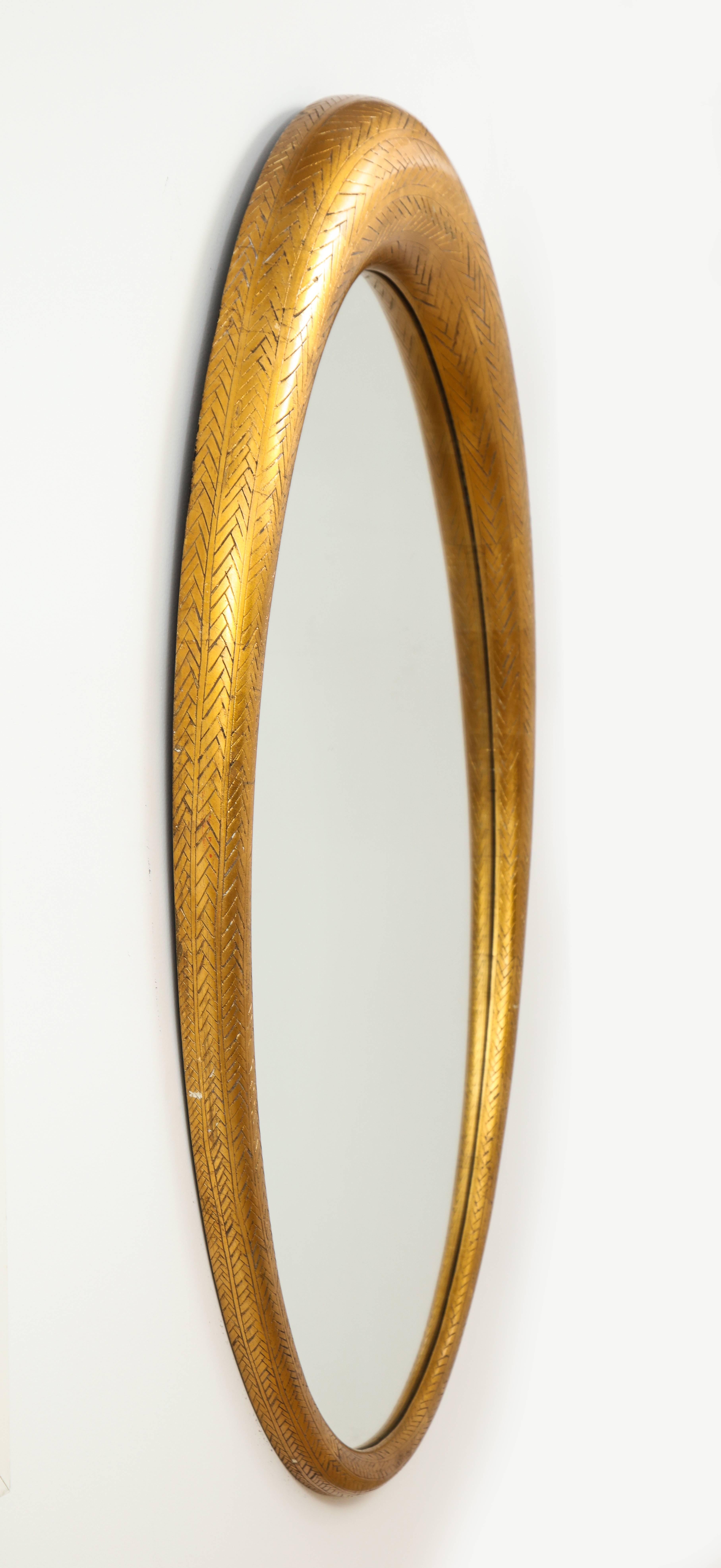 Giltwood Gilded Wood Oval Modernist Mirror
