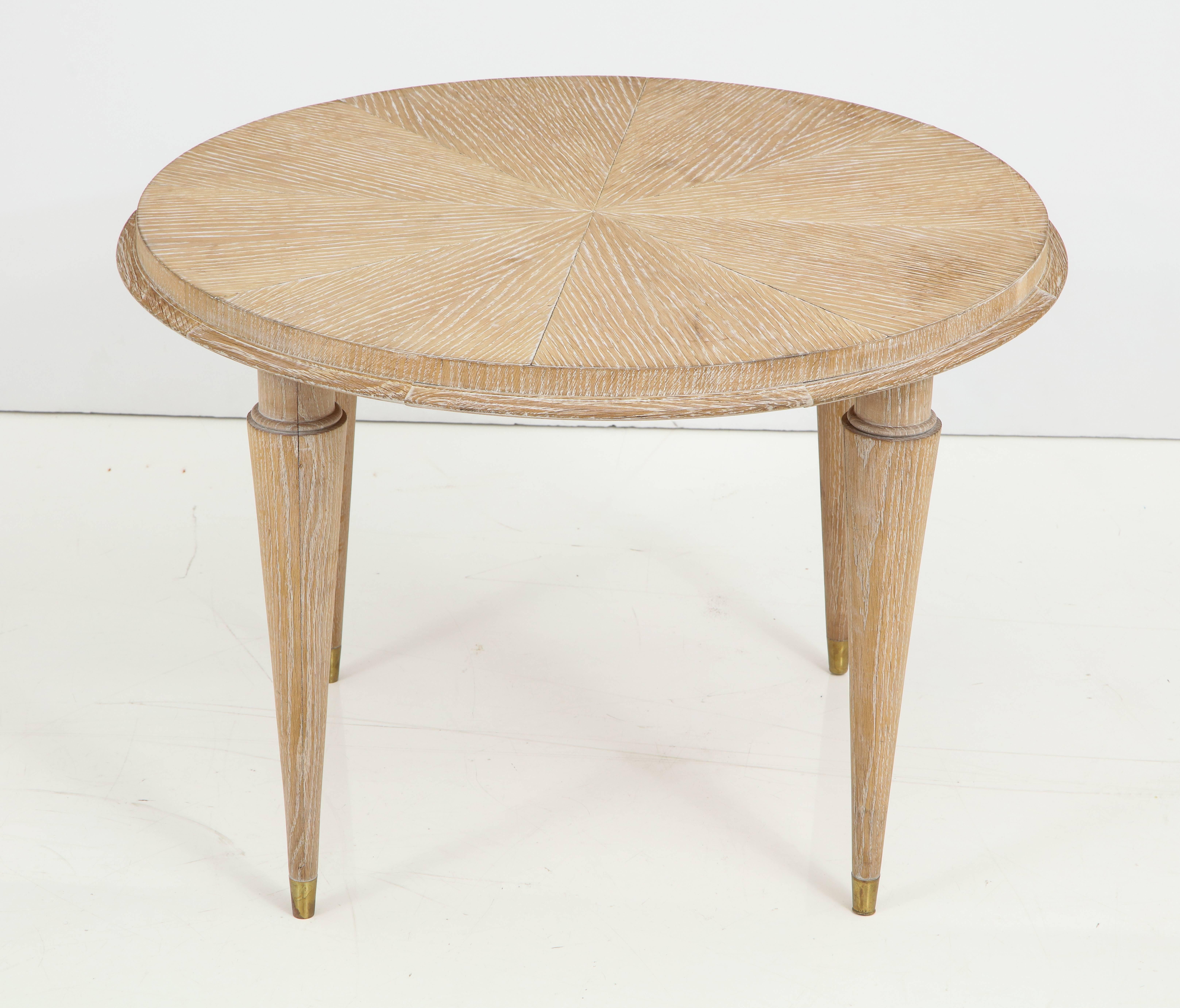 Mid-Century Modern French Cerused Oak Round Cocktail Table or Side Table