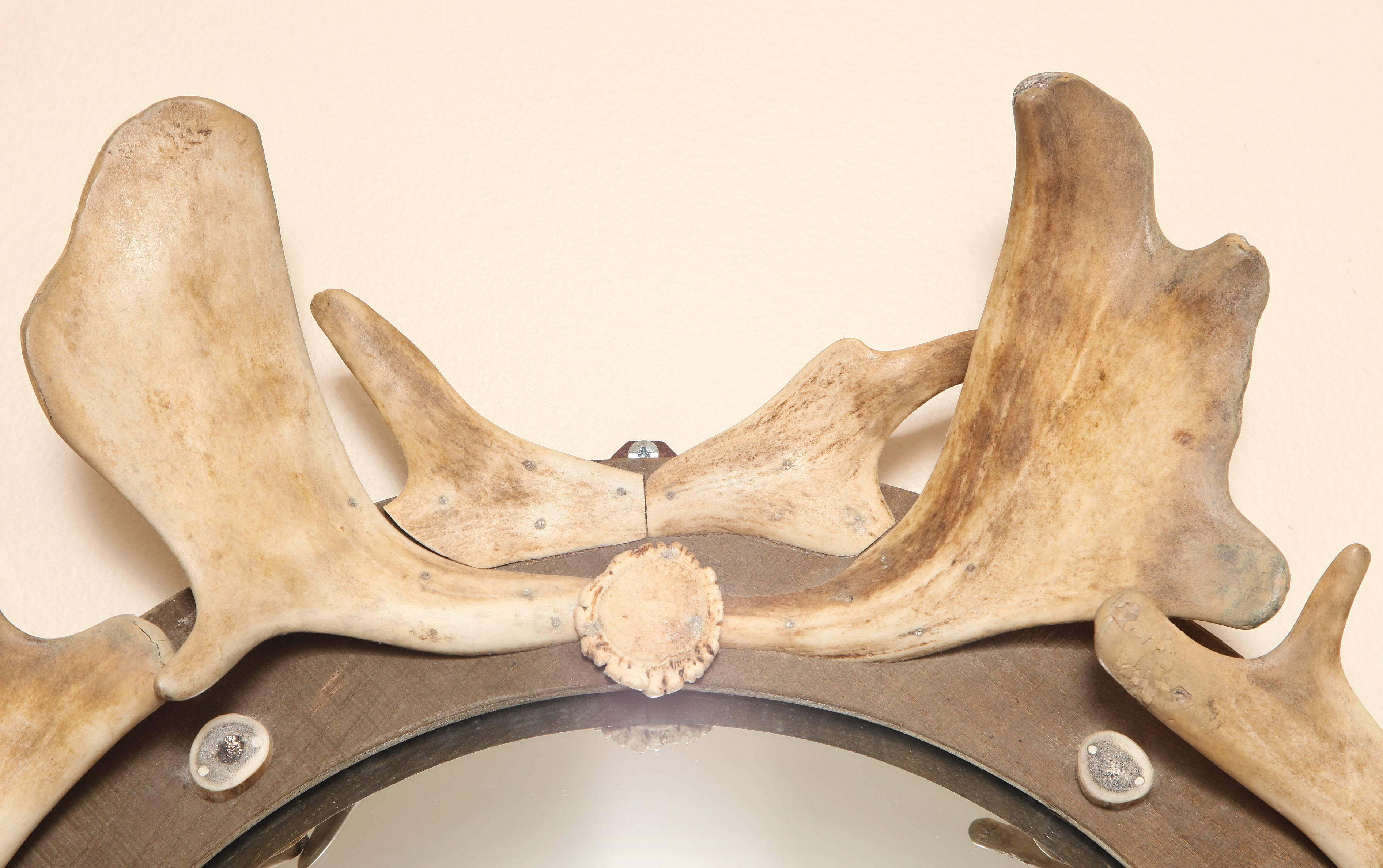 Antler and Wood Mounted Convex Mirror 2