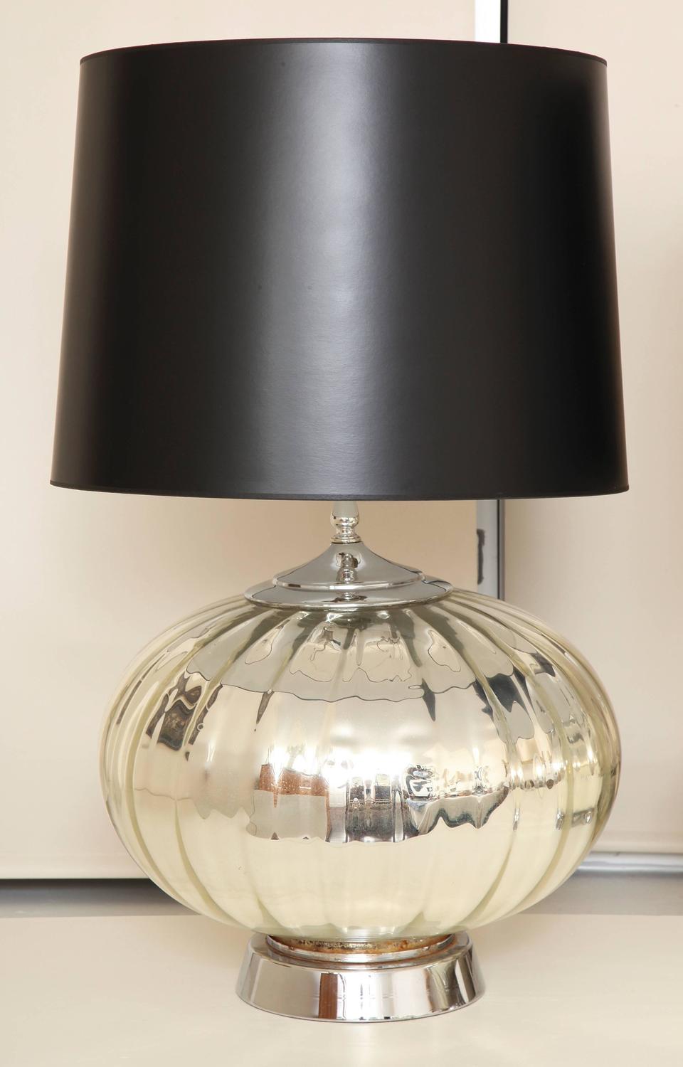 Large Pair of Midcentury Modern Ribbed Mercury Glass Table Lamps For