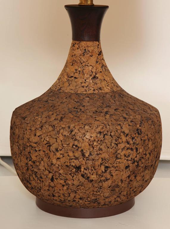 Pair of MidCentury Modern Cork Lamps with Original Linen Shades at 1stdibs