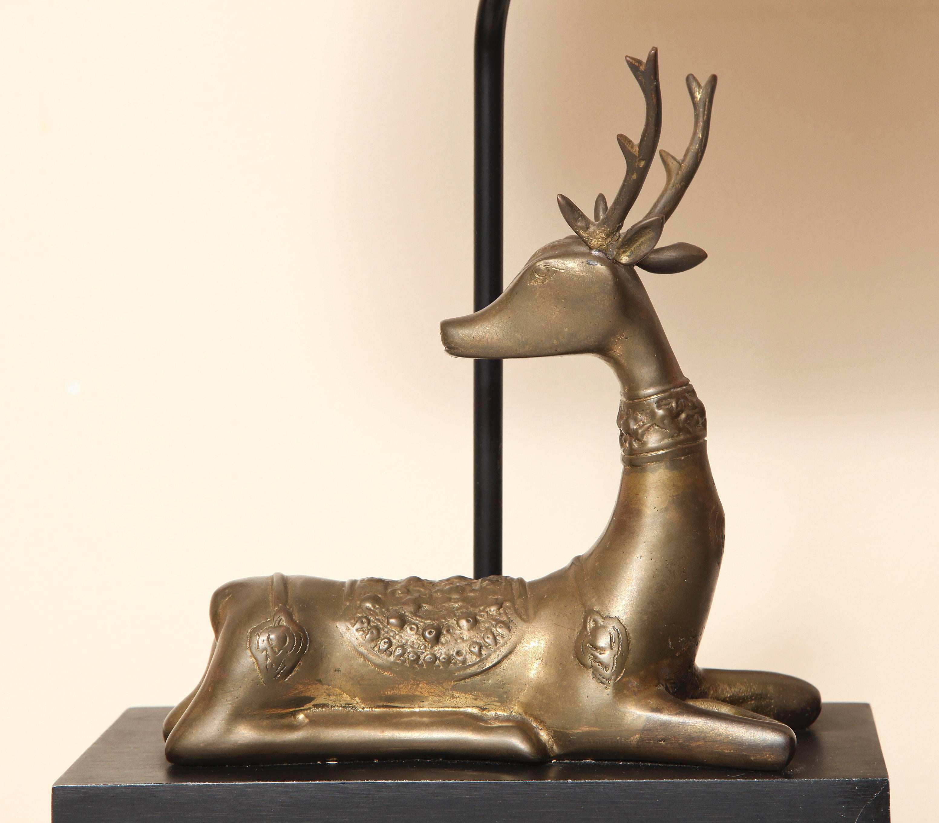 American Brass Deer Mounted Table Lamp, Made by Chapman, with Label, Dated 1977