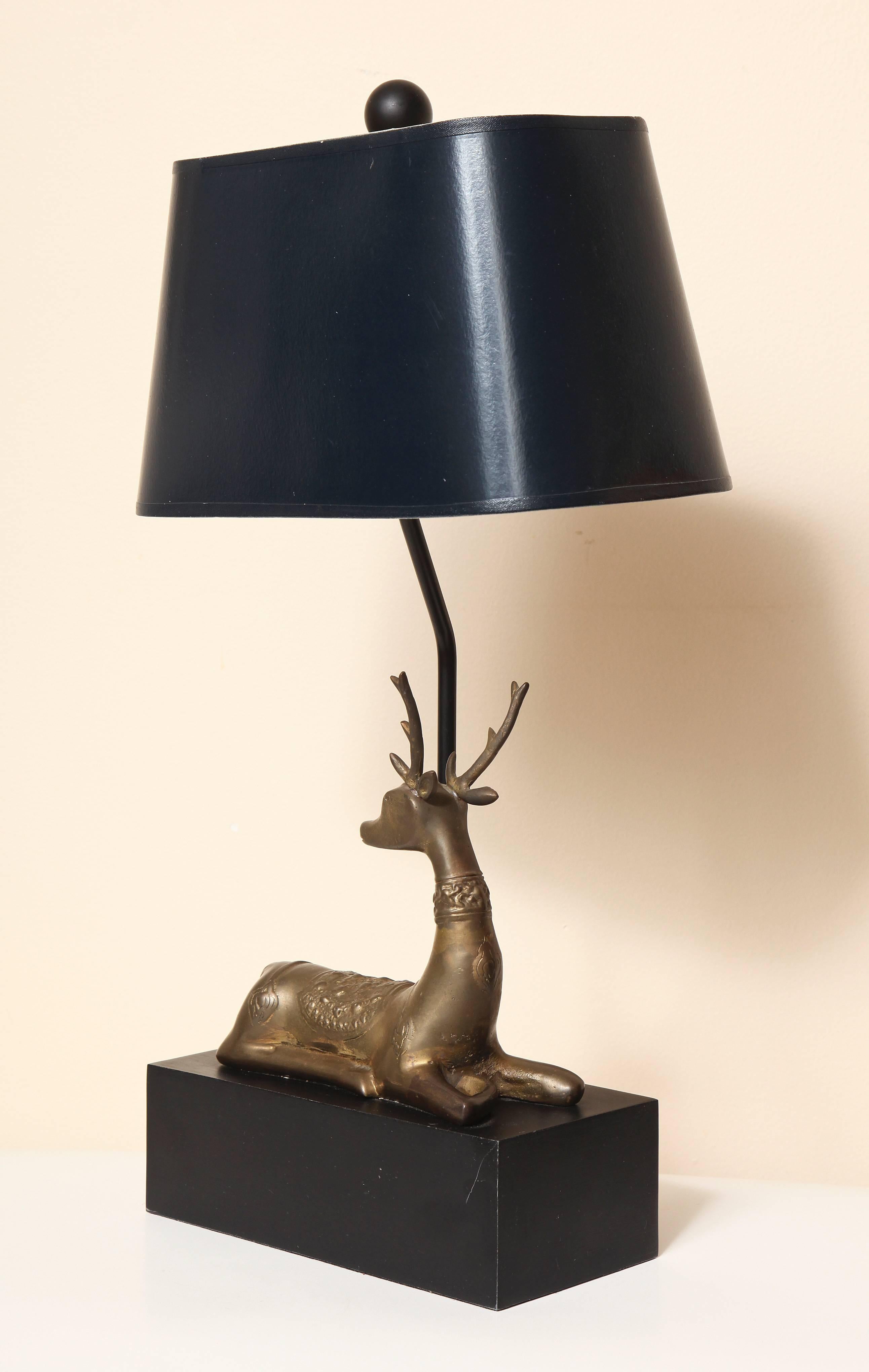 Brass Deer Mounted Table Lamp, Made by Chapman, with Label, Dated 1977 In Excellent Condition In New York, NY