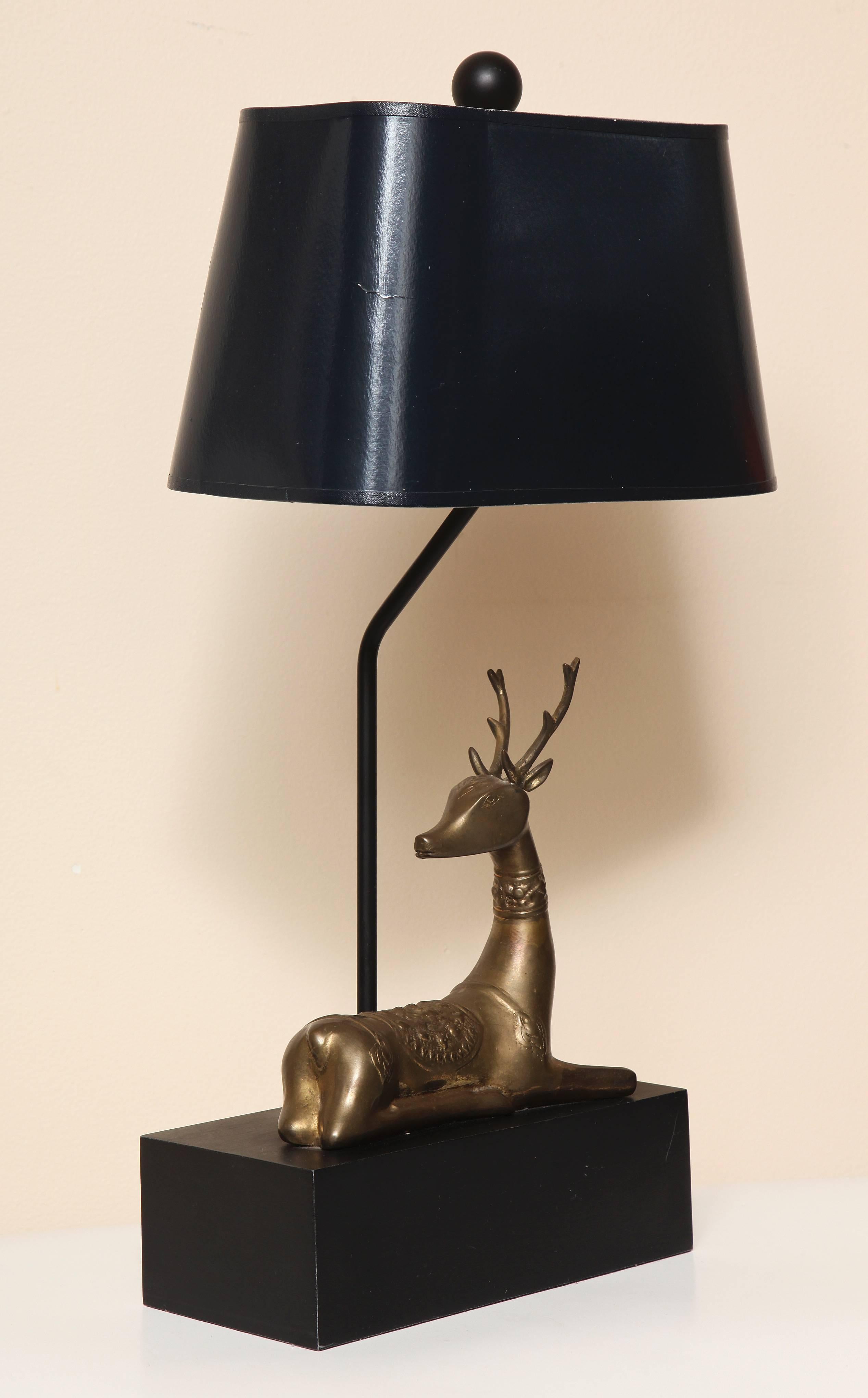 Brass Deer Mounted Table Lamp, Made by Chapman, with Label, Dated 1977 1