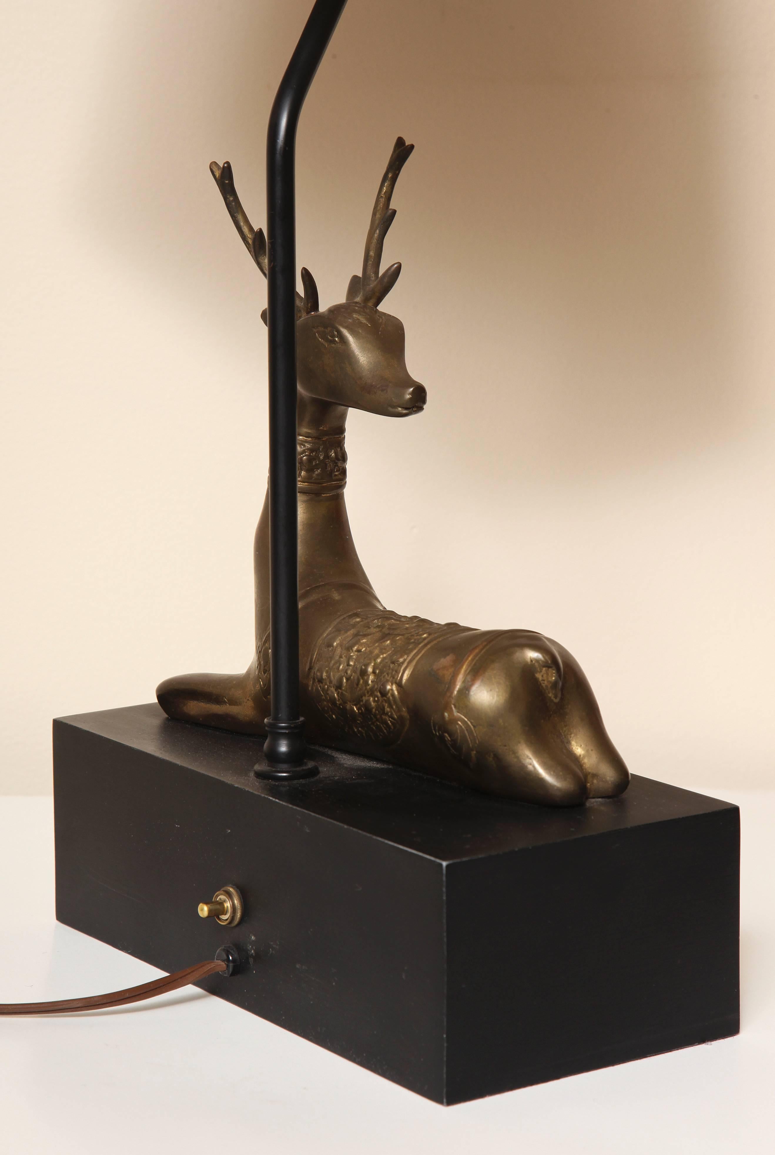 Brass Deer Mounted Table Lamp, Made by Chapman, with Label, Dated 1977 3