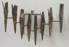 Brutalist Mid-Century Modern Gilt Metal Wall Sconce by Tom Greene