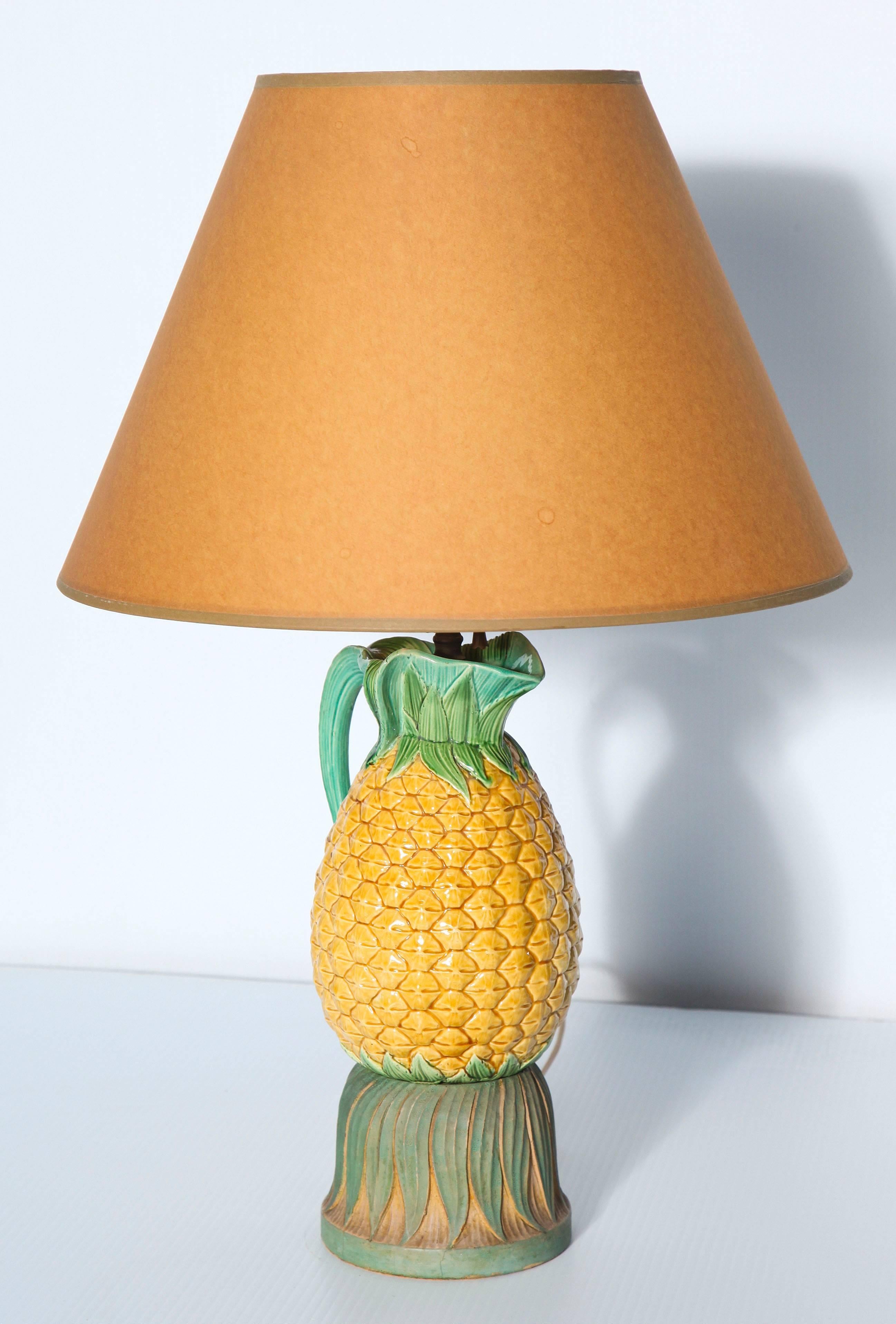 Italian Late 19th Century Majolica Pineapple Pitcher Mounted as a Lamp