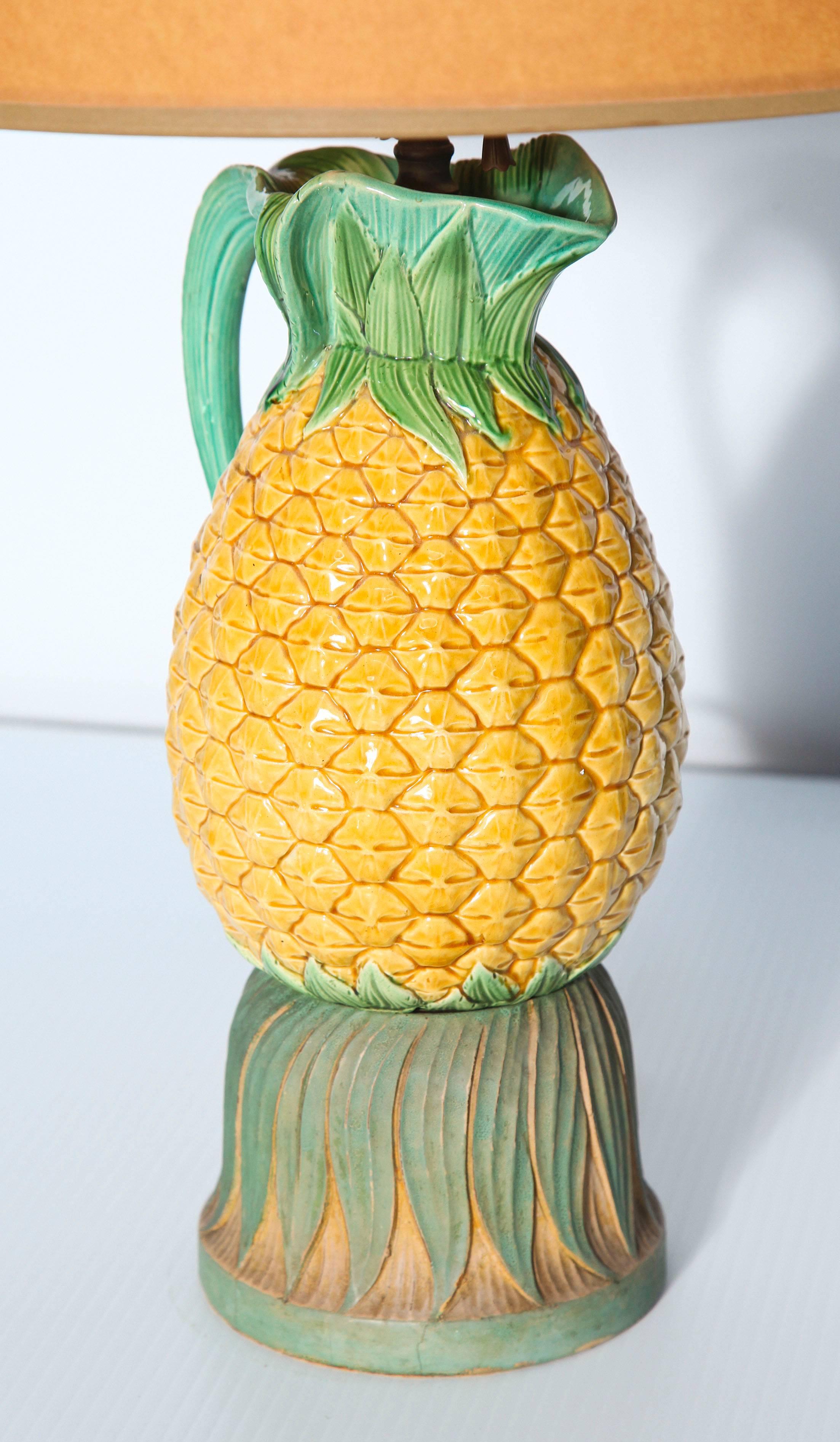 Late 19th Century Majolica Pineapple Pitcher Mounted as a Lamp In Excellent Condition In New York, NY