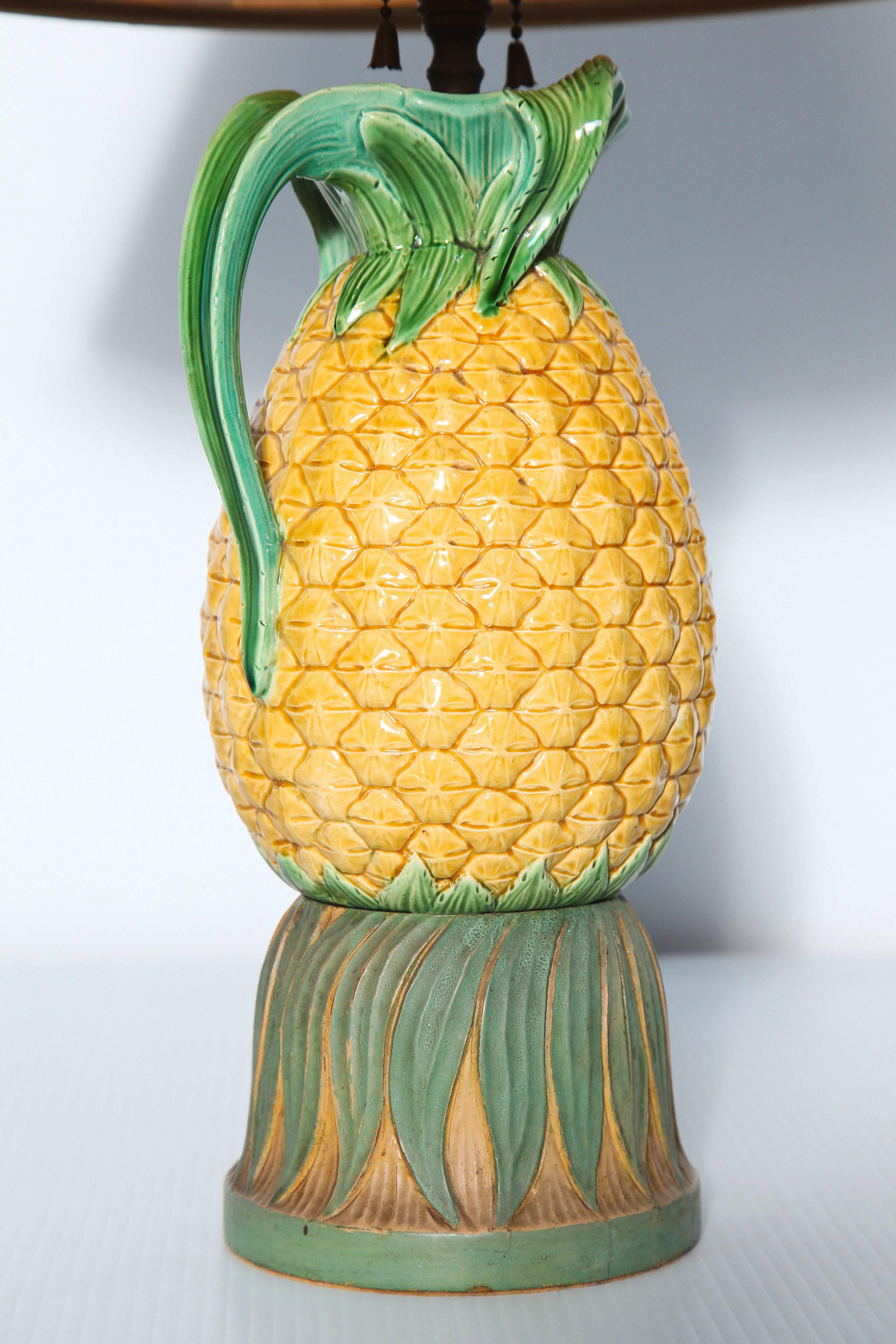 Late 19th Century Majolica Pineapple Pitcher Mounted as a Lamp 4