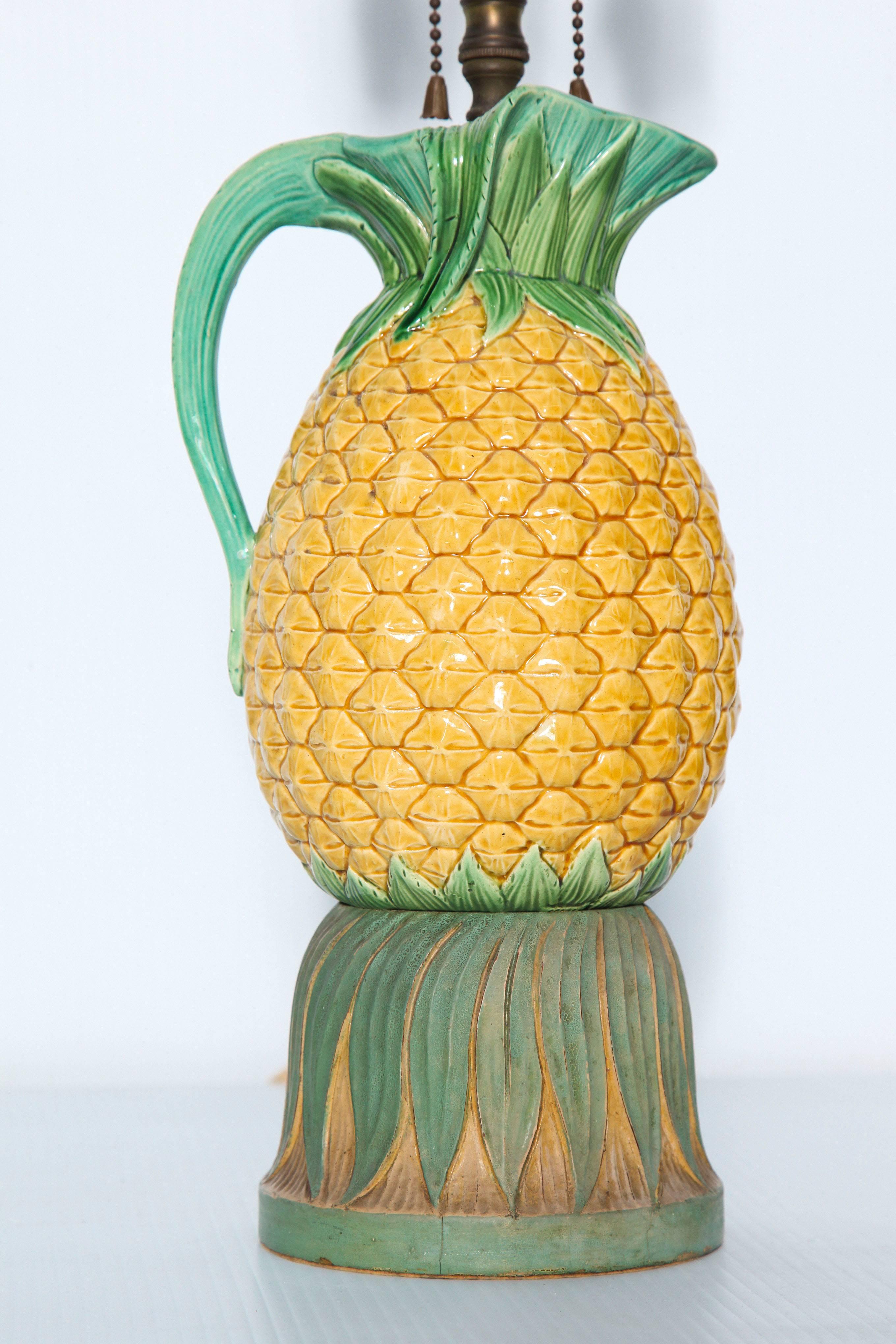 Late 19th Century Majolica Pineapple Pitcher Mounted as a Lamp 3