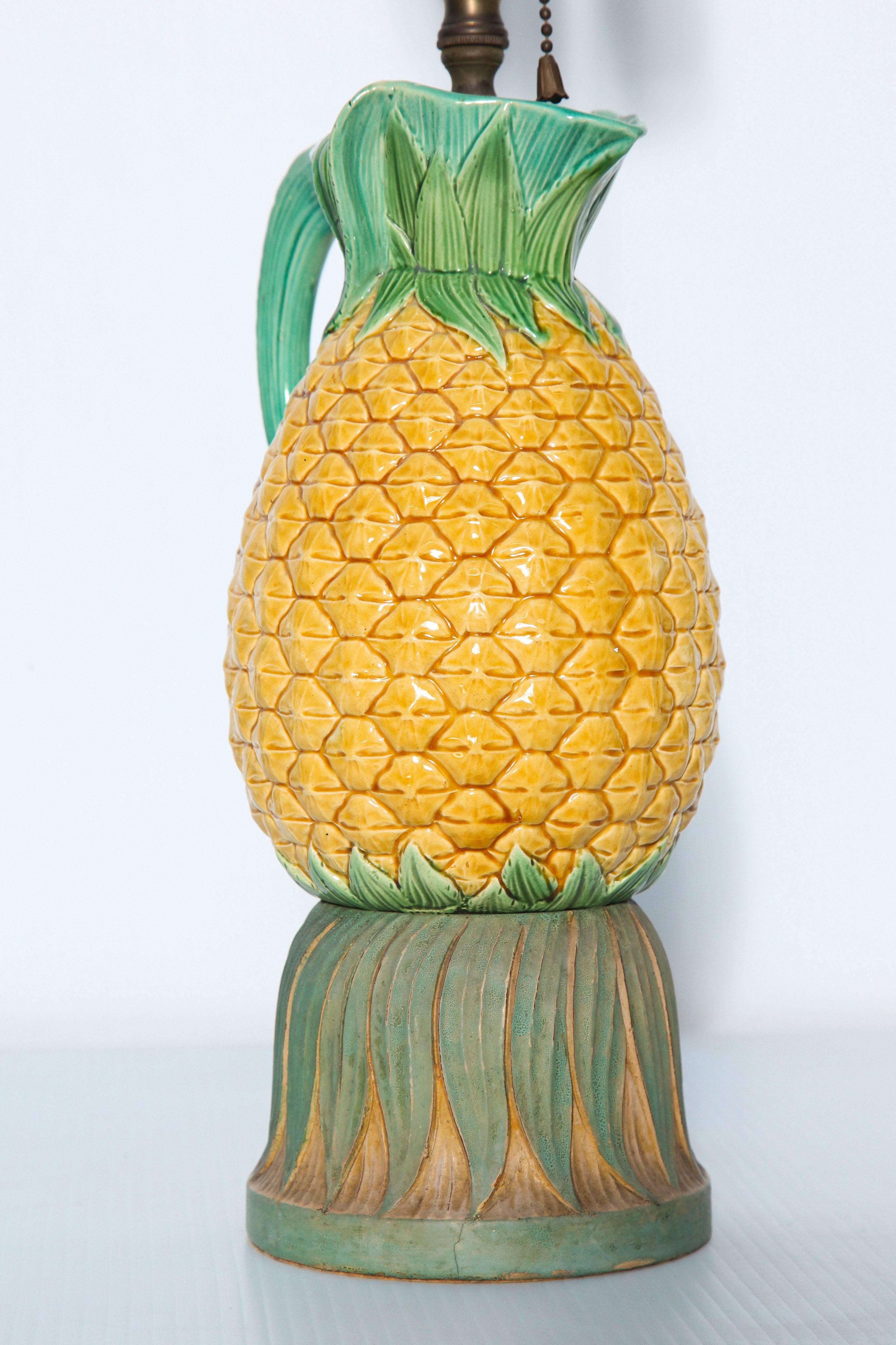 Late 19th Century Majolica Pineapple Pitcher Mounted as a Lamp 5