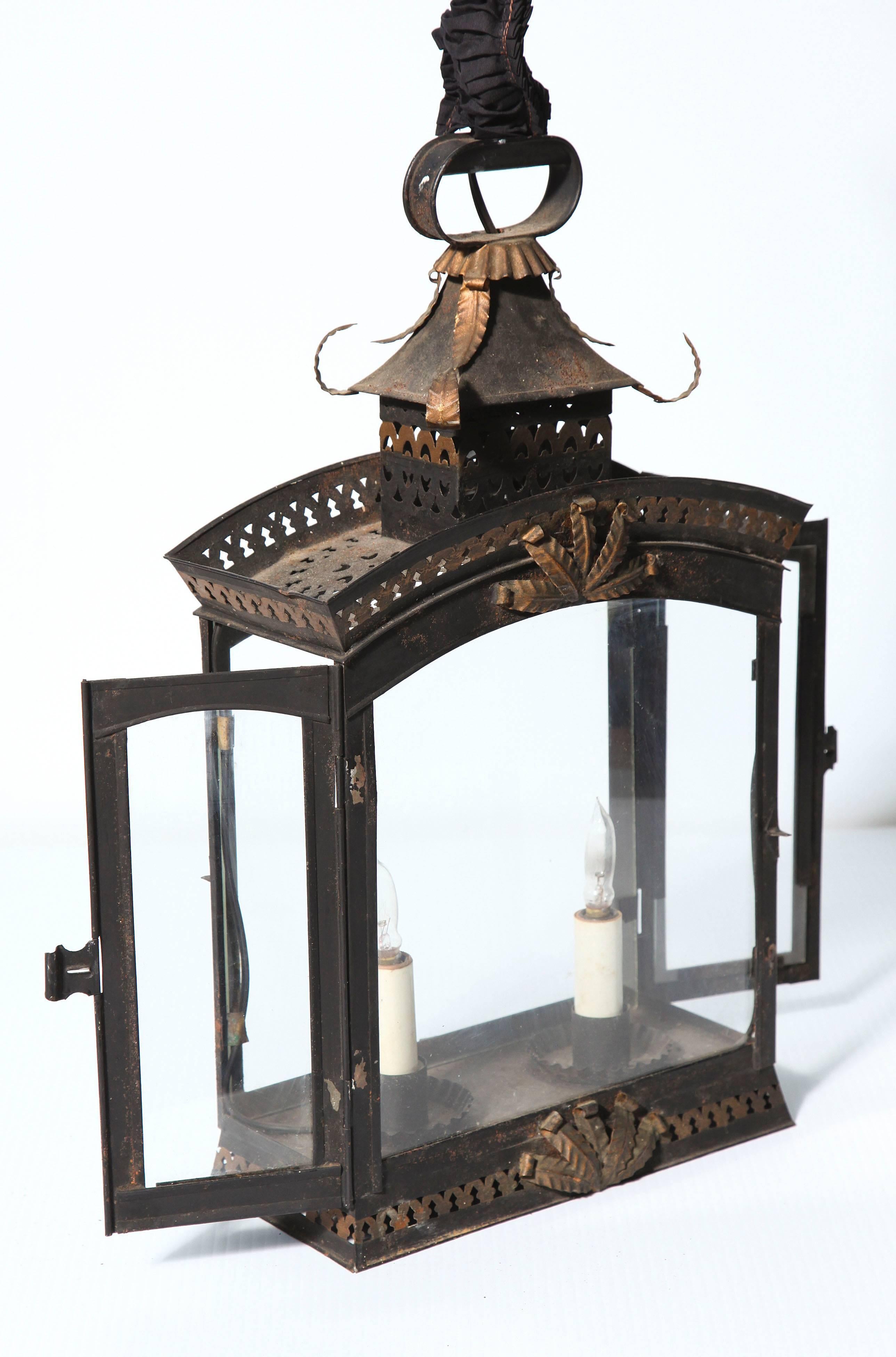 Charming Two-Light Tole Painted and Gilded Lantern 2