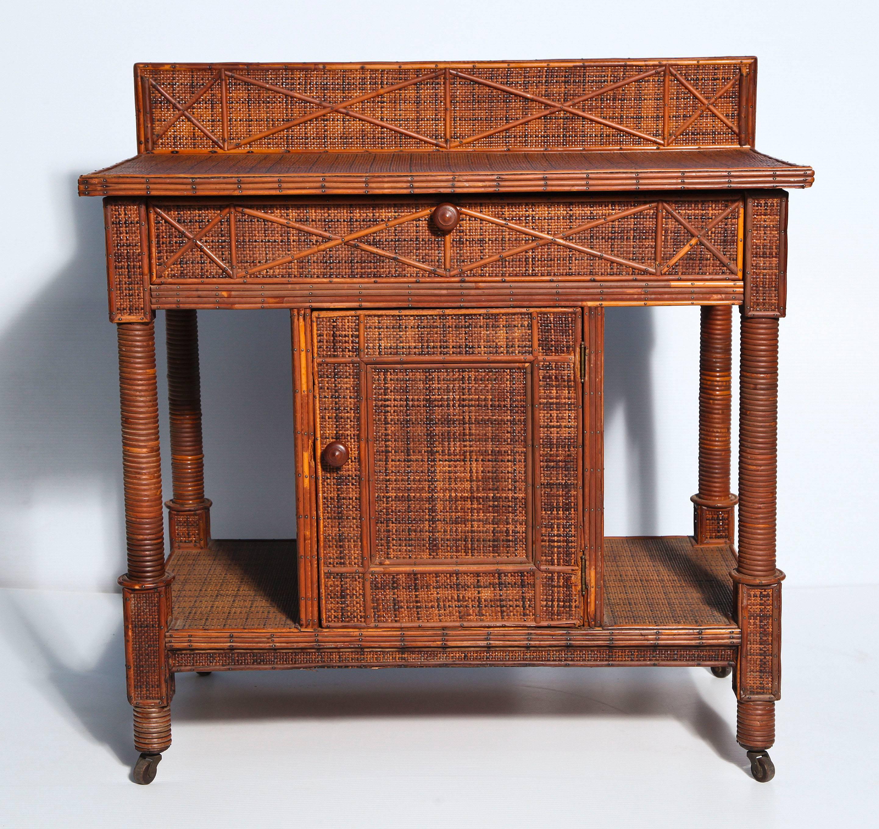 Side Cabinet in Woven and Split Rattan, Fitted with Single Drawer and Storage In Good Condition In New York, NY