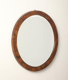 Specchio rotondo in noce con venature a burl, stile modernista italiano, 1960 circa