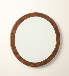 Specchio rotondo in noce con venature a burl, stile modernista italiano, 1960 circa