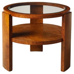 Italian 1930's Art Deco Wood Side Table with Glass Top
