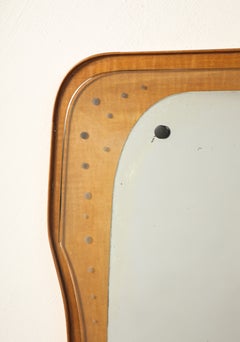 Italienischer Spiegel im Stil der Moderne aus Holz und Glas, um 1960