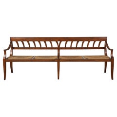 Italian Antique Walnut Bench with Rush Seats, circa 1800