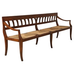 Italian Antique Walnut Bench with Rush Seats, circa 1800