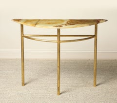 Italian Gilt Iron and Agate Demi-Lune Console Table, circa 1970