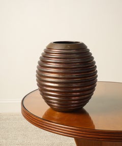 Italian Art Deco Ribbed Copper and Brass Vase, circa 1930