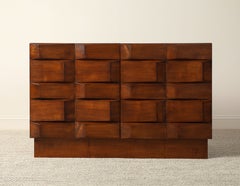 Italian Contemporary Brutalist Style Carved Oak Two-Door Cabinet